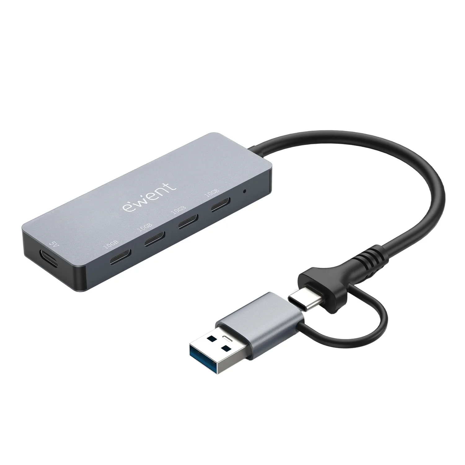 Hub USB-C Ewent EW1151 4 portas USB 3.2 Gen 2 10Gbps alumínio cinzento