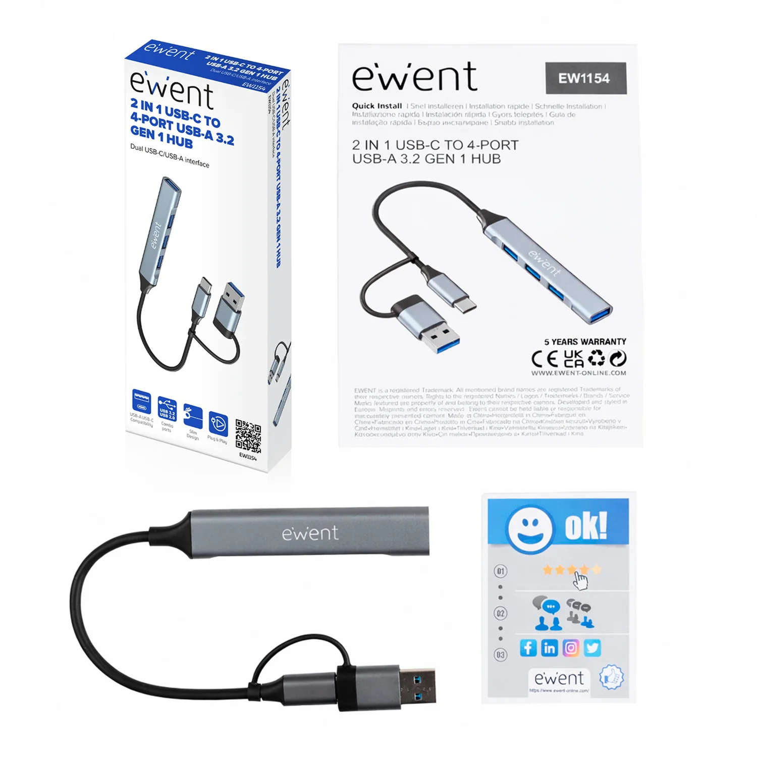 Hub USB-C/USB-A 3.2 Gen 1 com 4 portas em alumínio Ewent EW1154 - Imagem 3