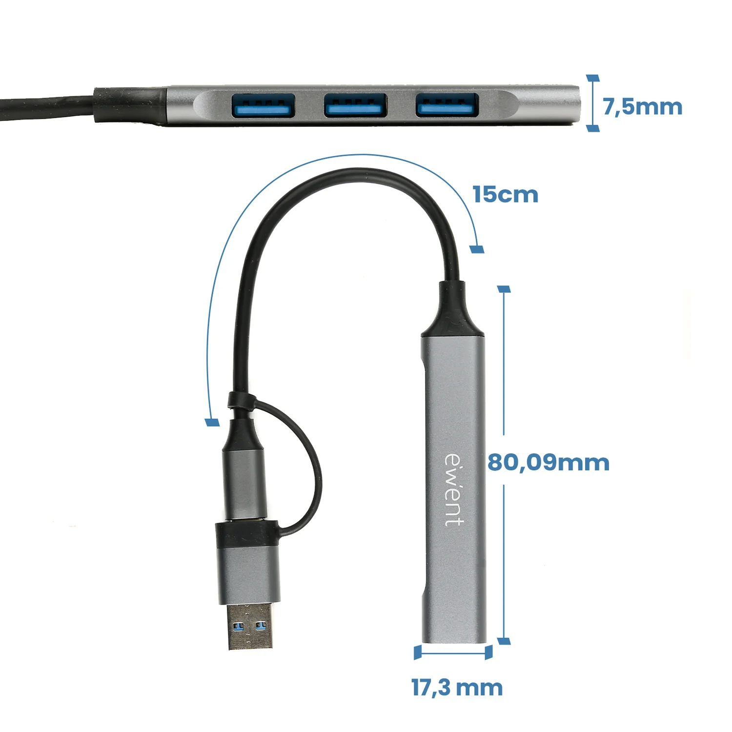 Hub USB-C/USB-A 3.2 Gen 1 com 4 portas em alumínio Ewent EW1154 - Imagem 2