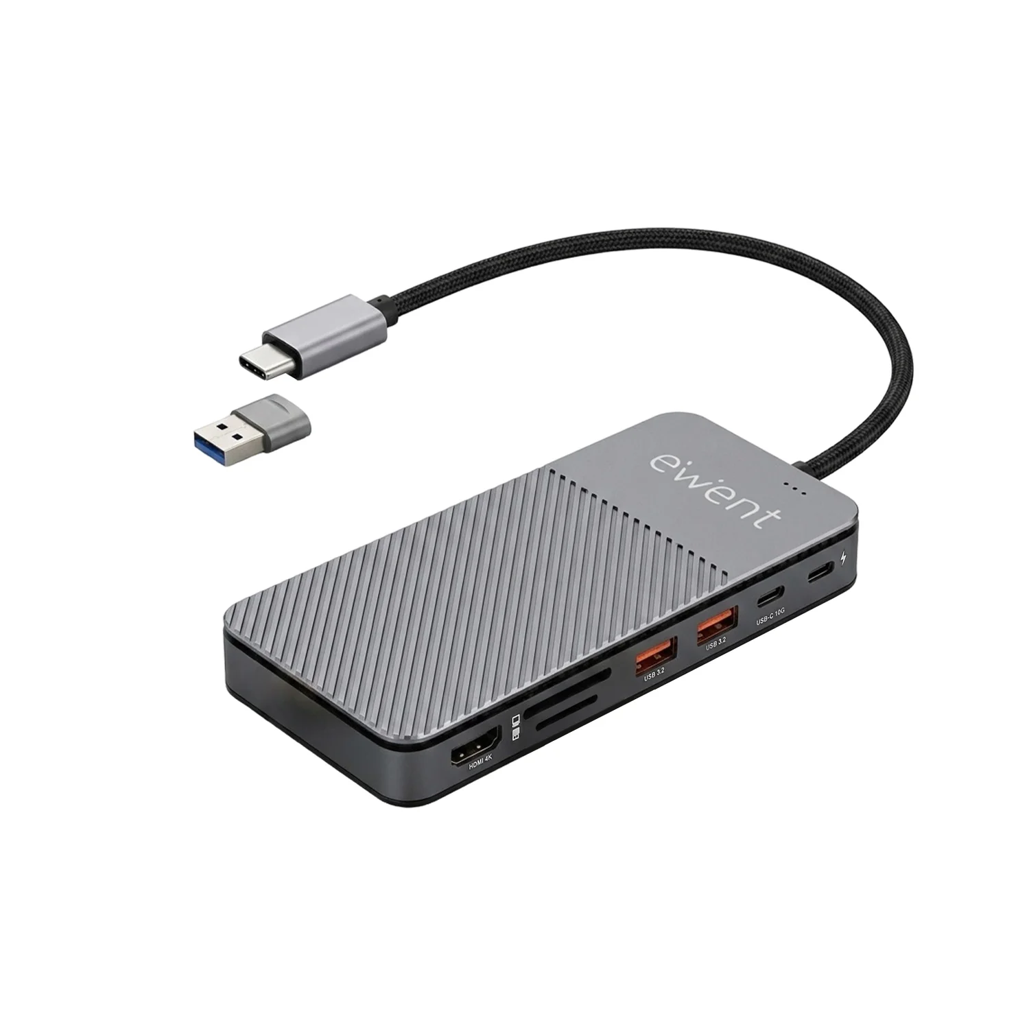 Adaptador USB-C EWENT Dock 8 em 1 com Slot M.2 NVMe SSD HDMI 4K 2x USB 3.2 SD/TF PD 100W Alumínio - Imagem 1