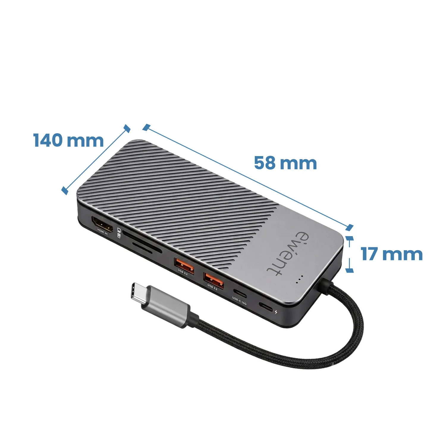 Adaptador USB-C EWENT Dock 8 em 1 com Slot M.2 NVMe SSD HDMI 4K 2x USB 3.2 SD/TF PD 100W Alumínio - Imagem 3