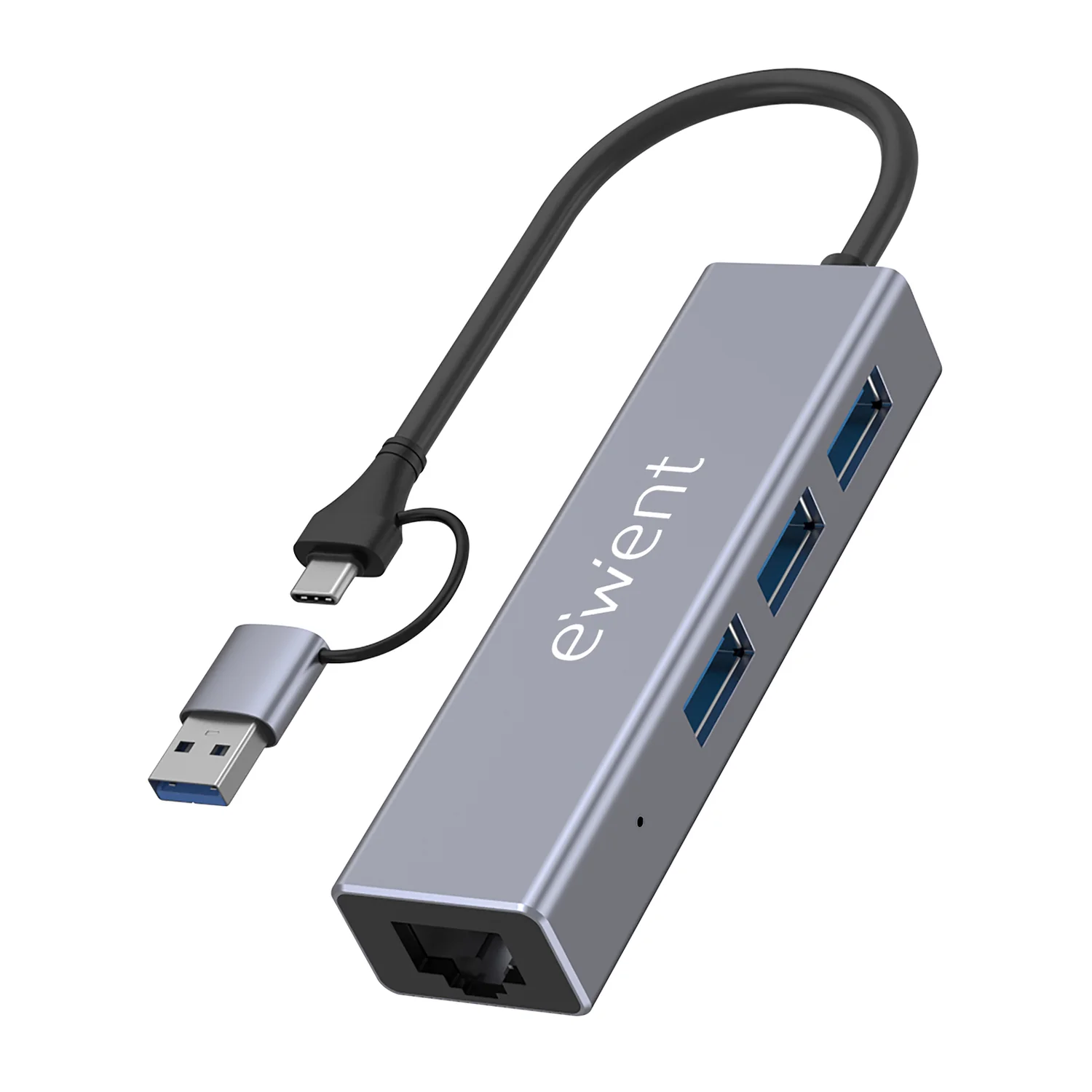 Hub USB-C 3.2 Gen 1 com 3 Portas USB-A e Gigabit Ethernet em Alumínio Ewent EW1159