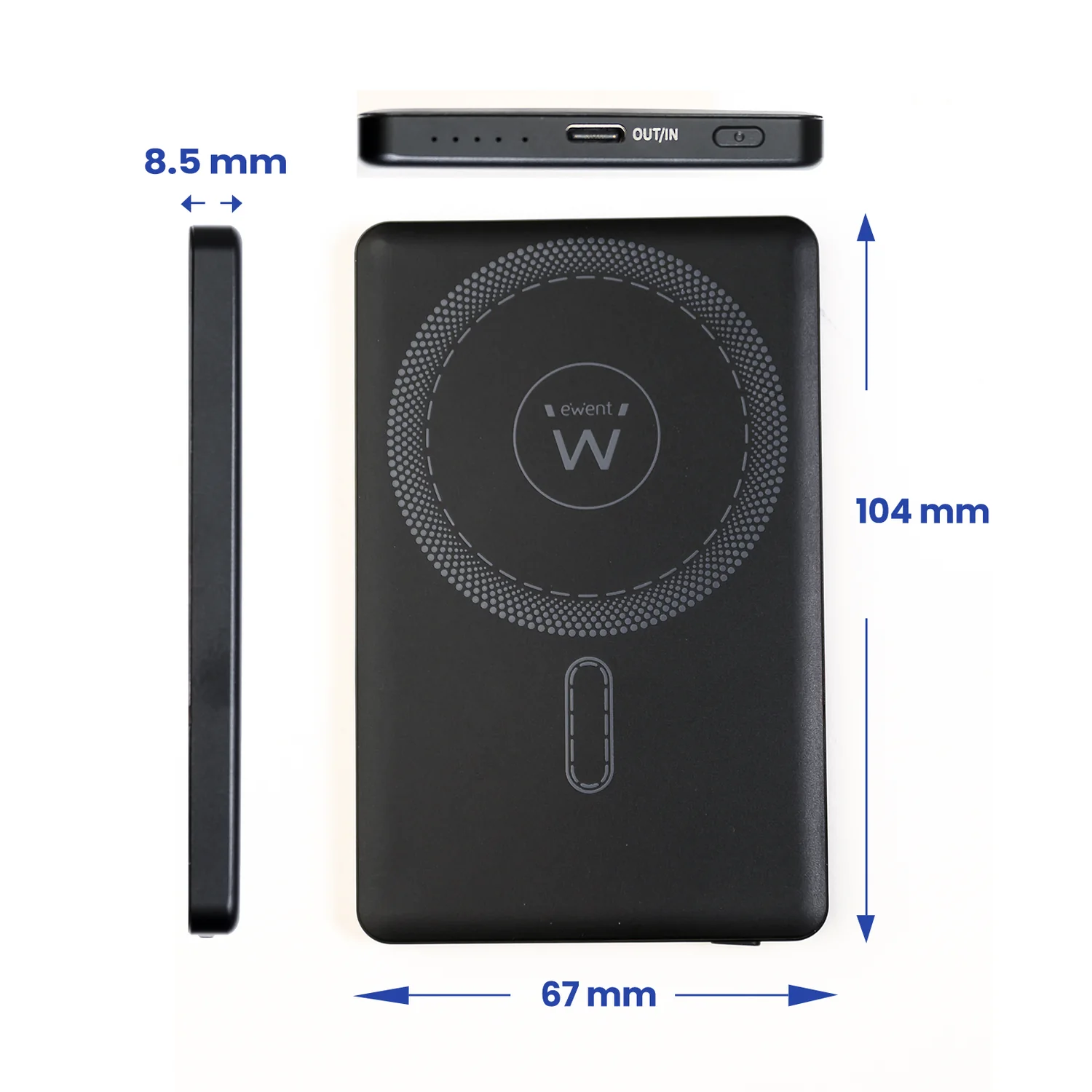 Power Bank EWENT Ultraslim MagSafe 5000mAh 22.5W PD USB-C USB-A Preto - Imagem 2