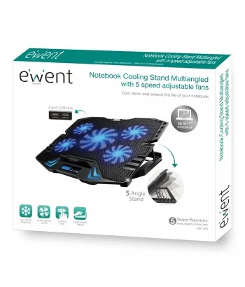 Base de Refrigeração Ewent EW1259 para Portátil até 17" com 5 Ventoinhas e 2 Portas USB - Imagem 5