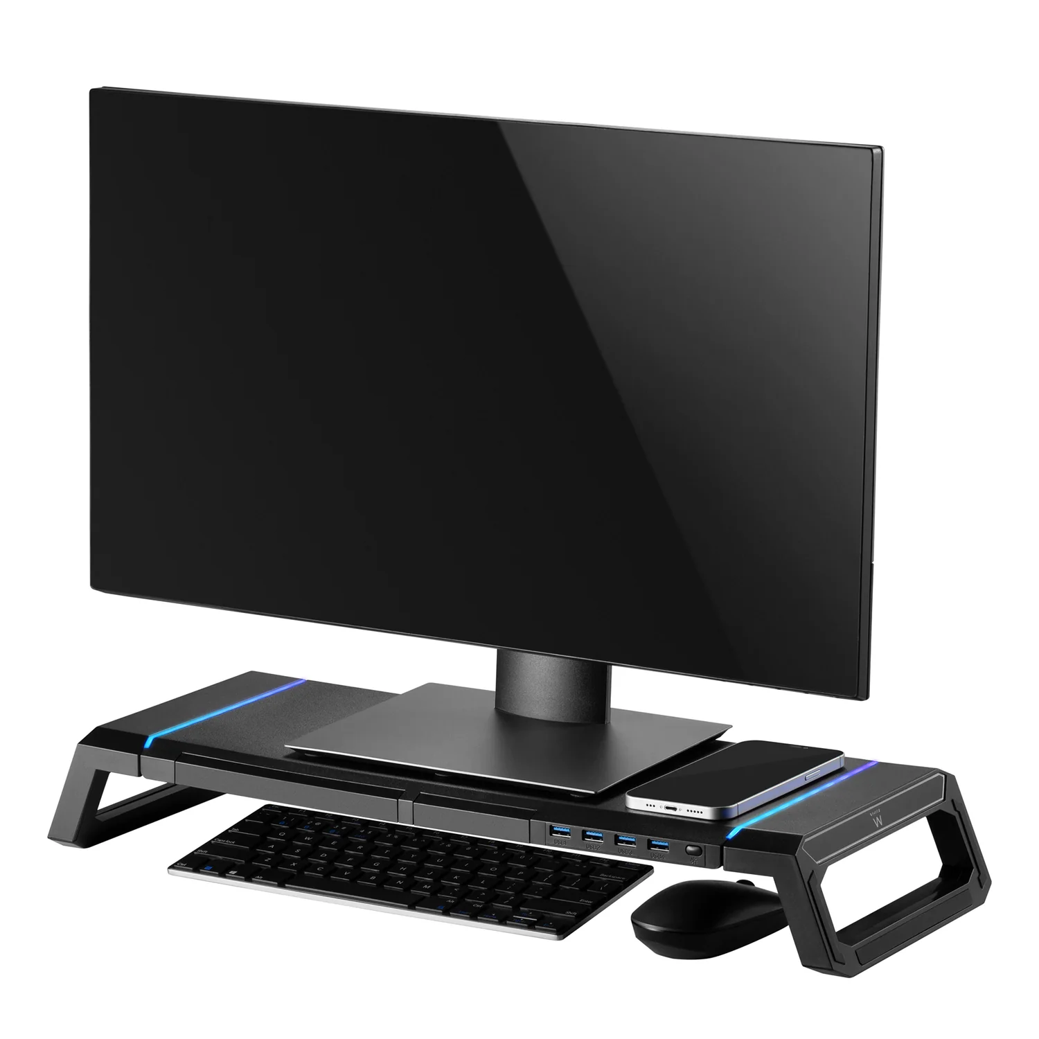 Suporte Ewent EW1268 para Monitor Dobrável com Iluminação RGB, Gaveta e Hub USB 3.0 de 4 Portas - Imagem 3