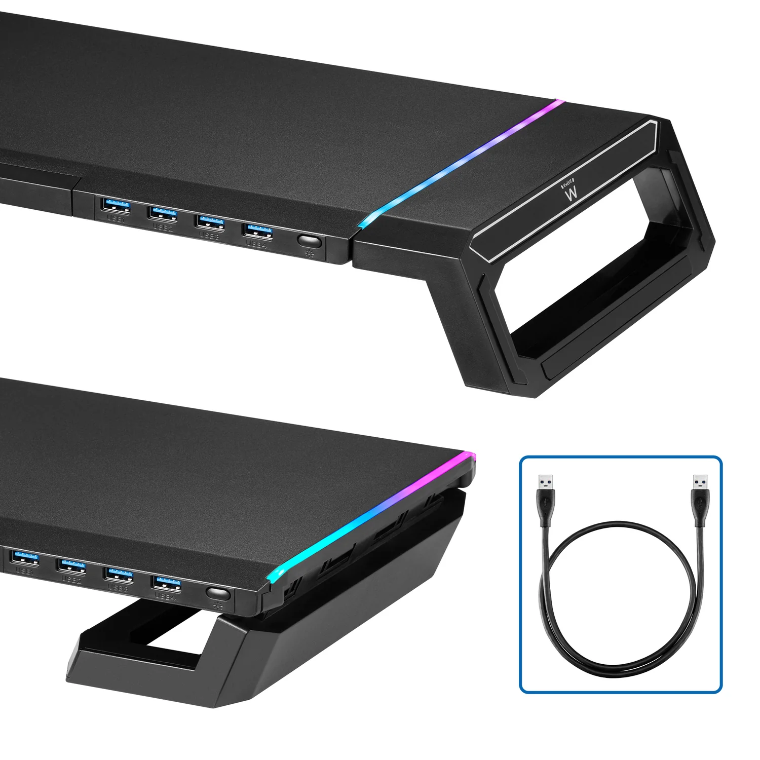 Suporte Ewent EW1268 para Monitor Dobrável com Iluminação RGB, Gaveta e Hub USB 3.0 de 4 Portas - Imagem 2