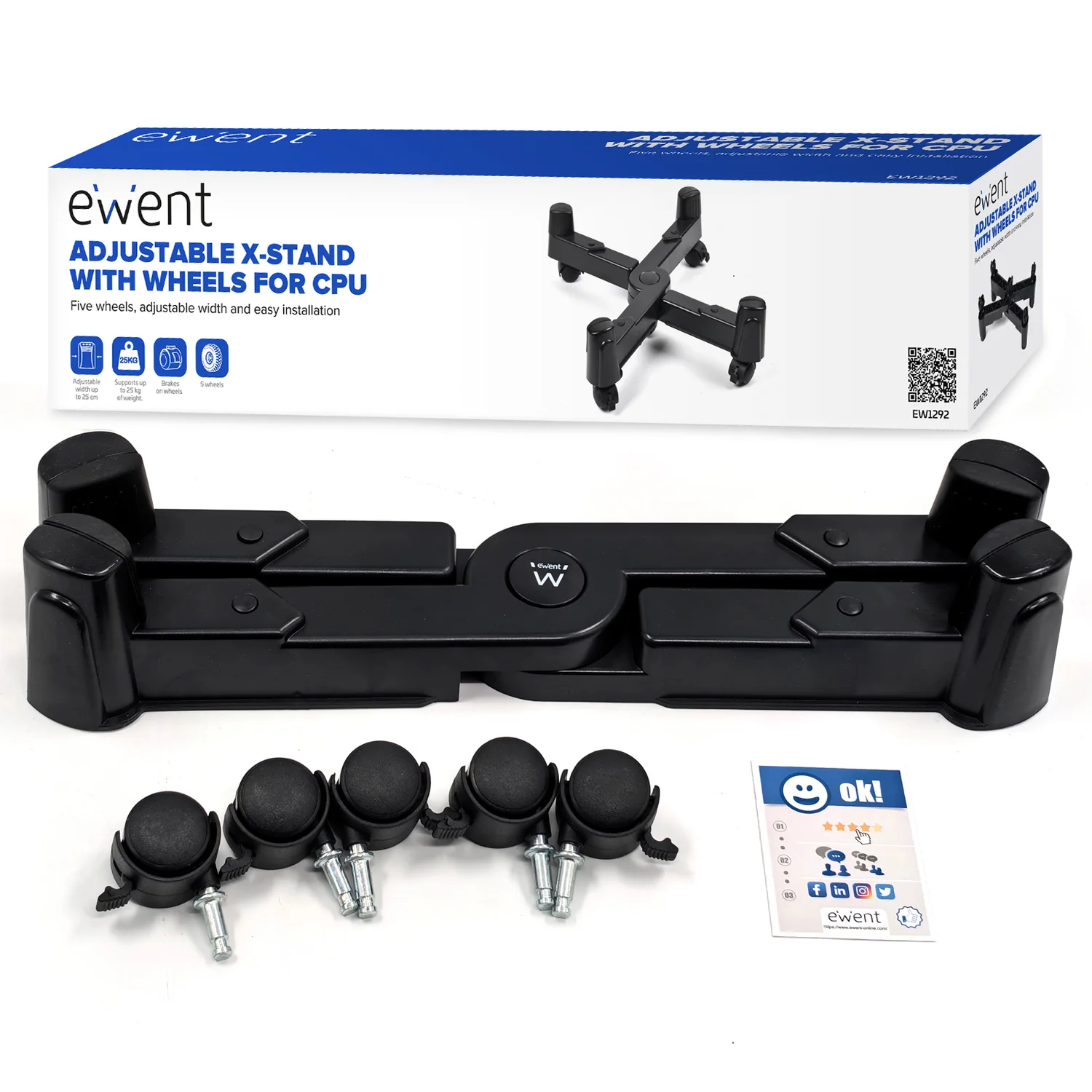 Suporte de CPU Ewent EW1292 ajustável em X com 5 rodas preto até 25 kg - Imagem 2