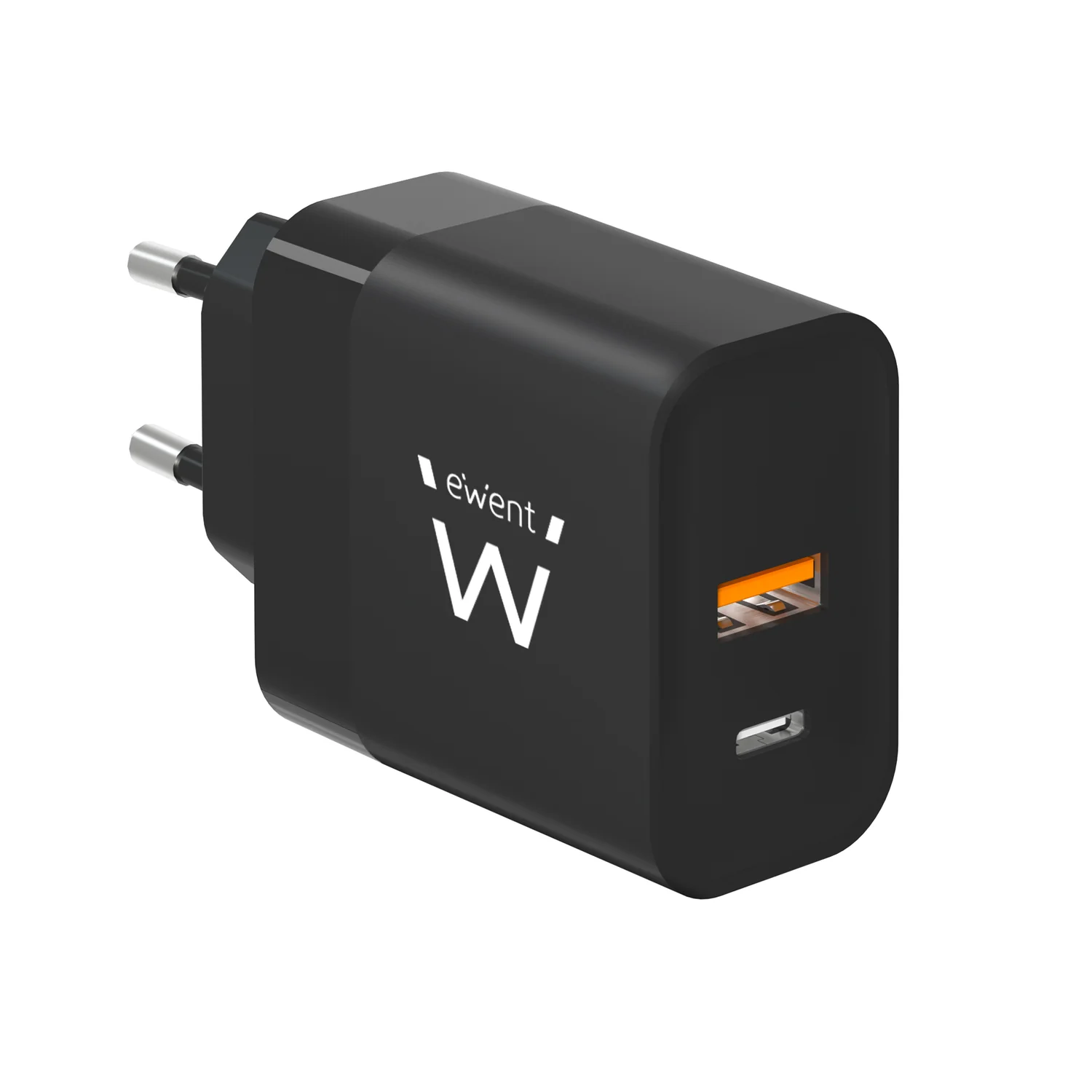 Carregador USB-C e USB-A GaN 45W Ewent EW1327, 2 Portas, Carregamento Rápido PD3.0 QC4+, Preto