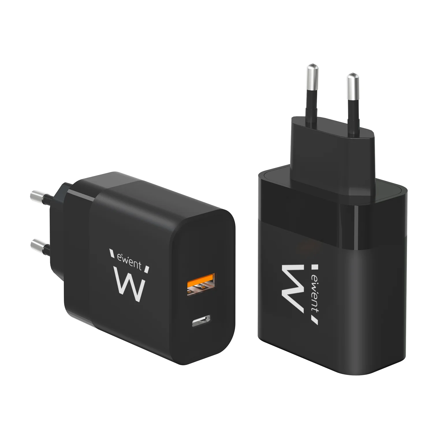 Carregador USB-C e USB-A GaN 45W Ewent EW1327, 2 Portas, Carregamento Rápido PD3.0 QC4+, Preto - Imagem 2