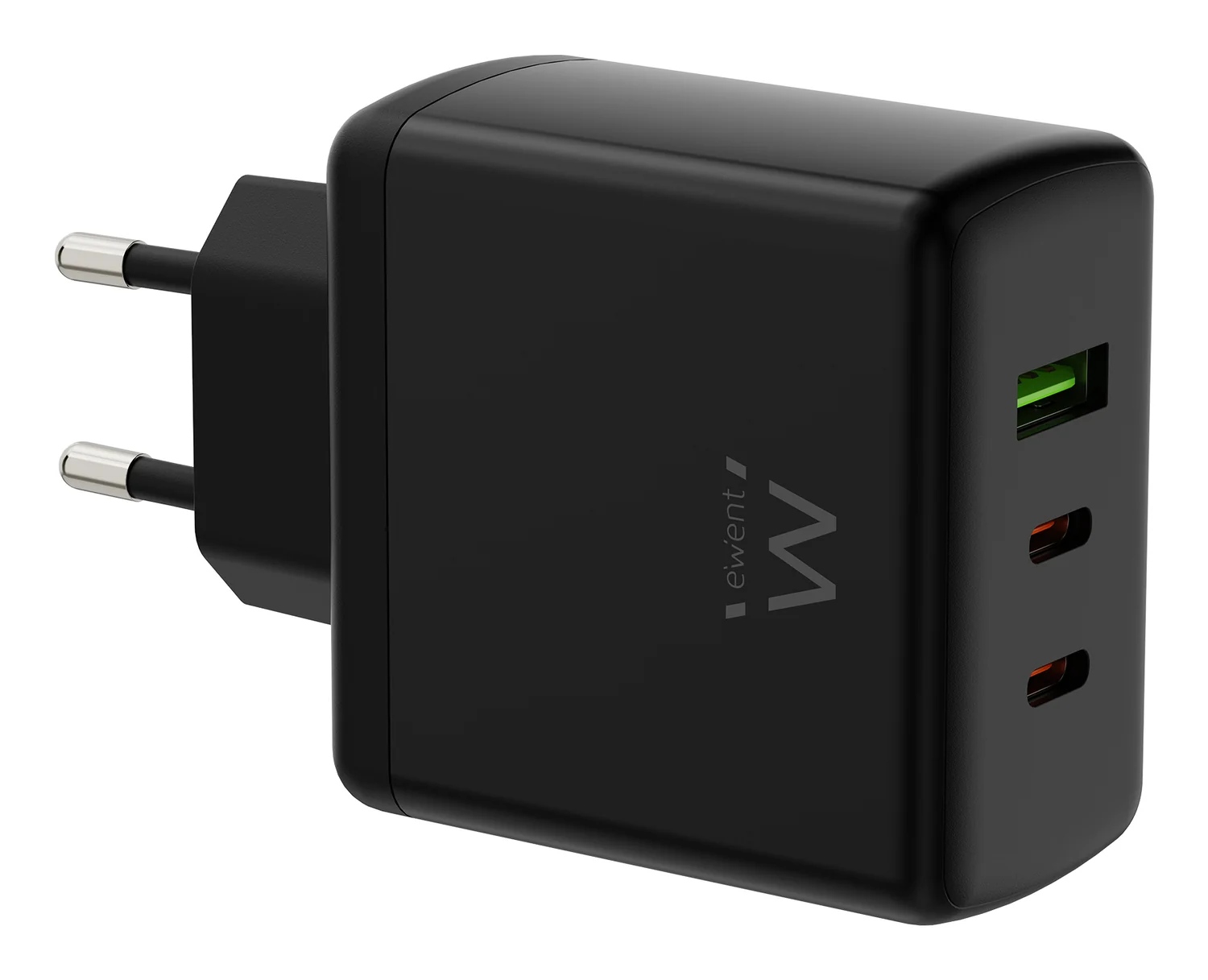Carregador GaN Ewent EW1331 65W 3 Portas USB-C PD + USB-A QC3.0 Compacto Preto