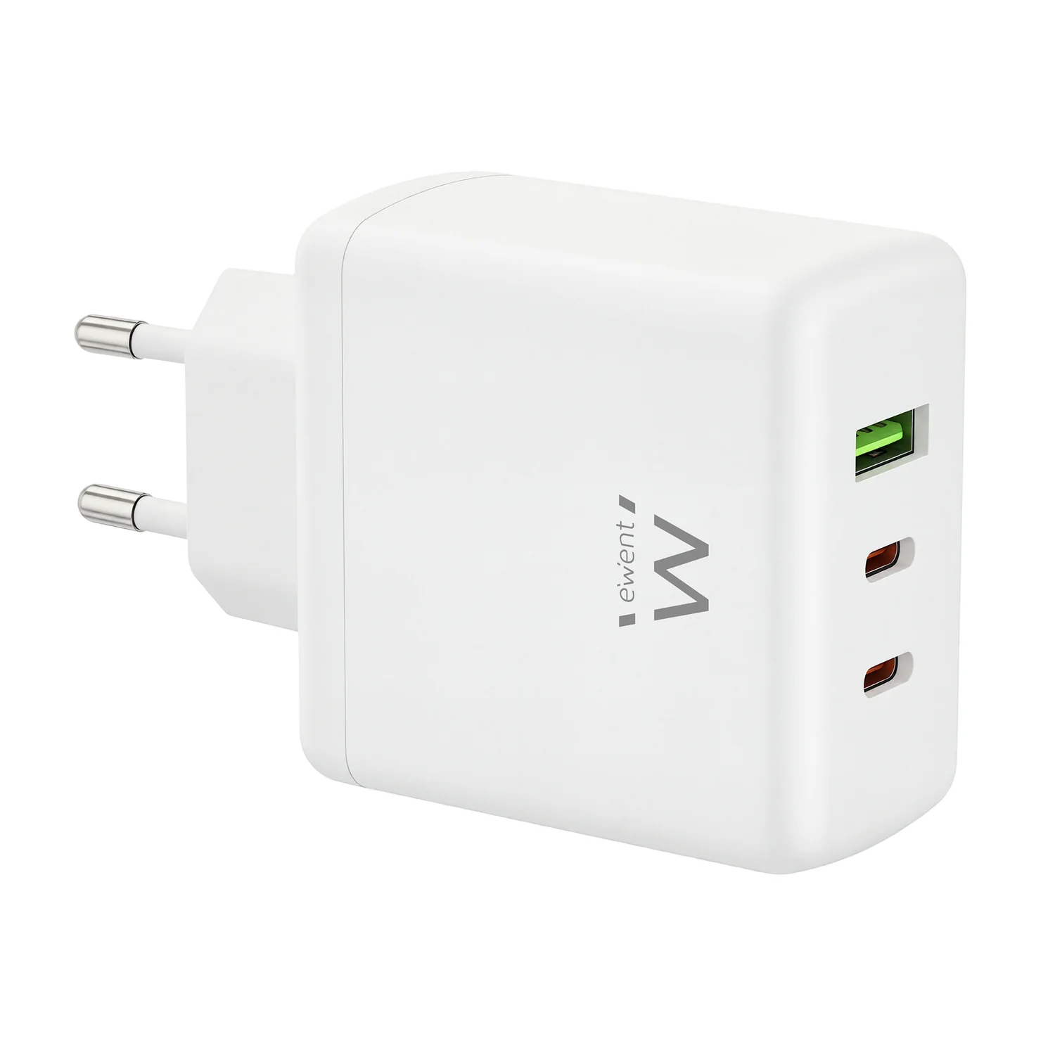 Carregador GaN Ewent EW1333 65W USB-C PD3.0 + USB-A QC3.0 3 Portas Branco
