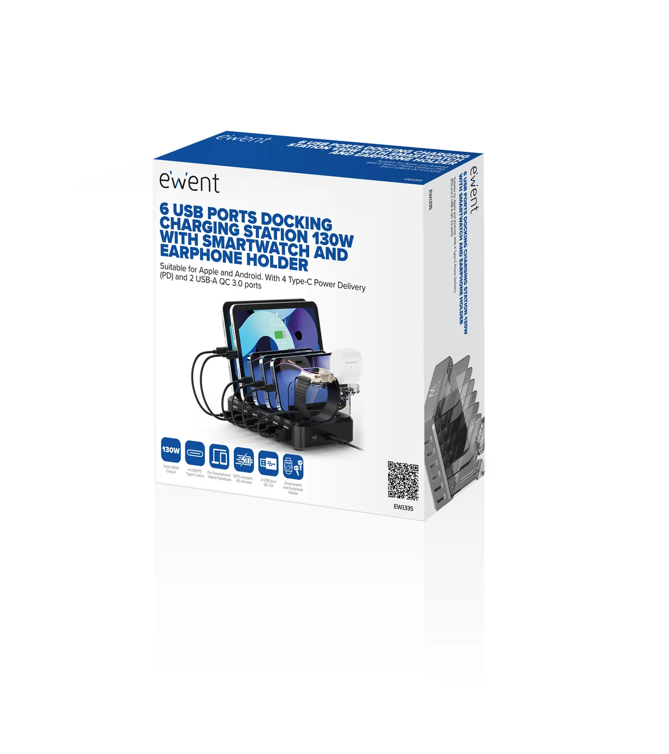 Estação de Carregamento USB 6 Portas 130W Ewent EW1335 Power Delivery 3.0 Preto - Imagem 2