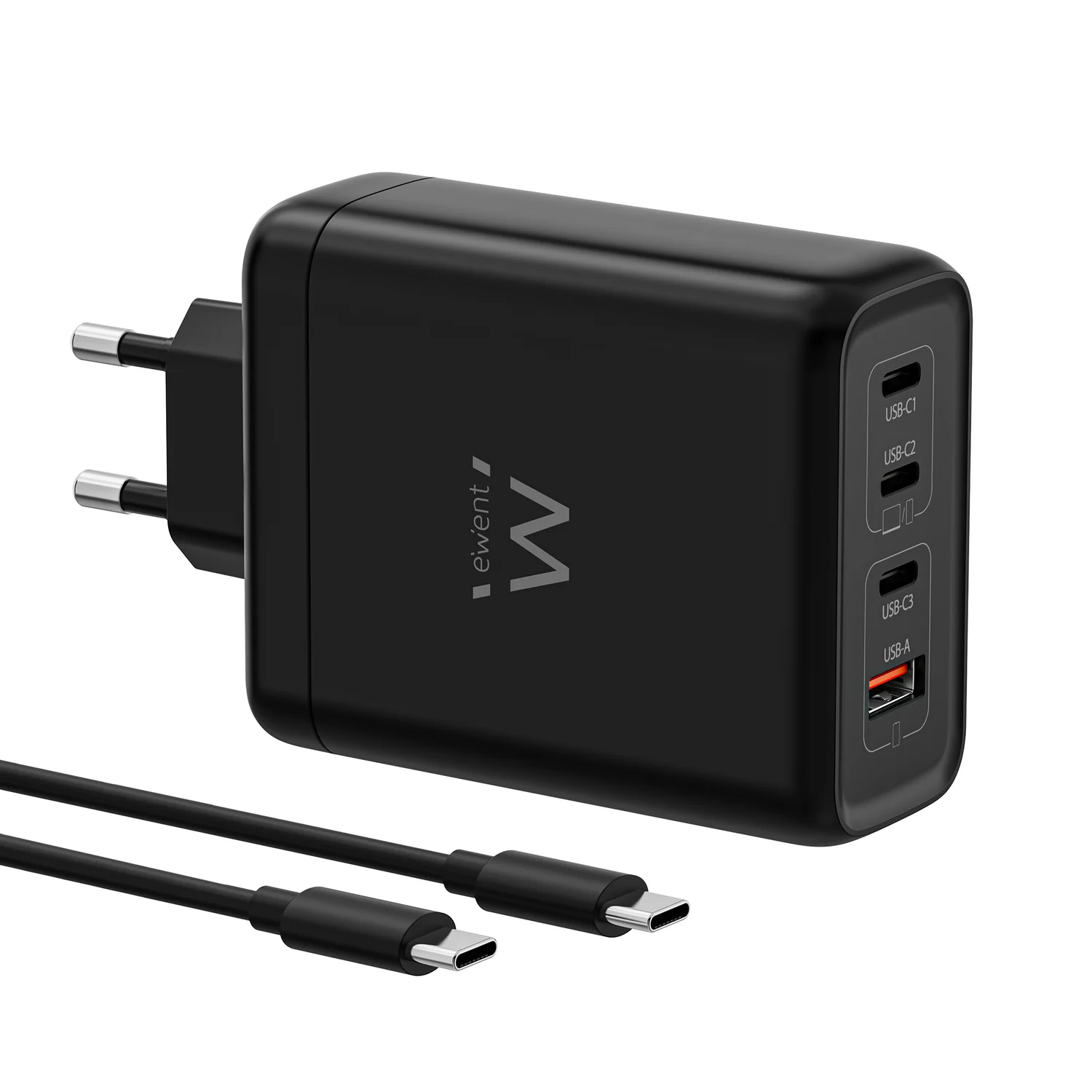 Carregador USB-C GaN 140W Ewent EW1337, 4 Portas, PD3.1 QC5 + USB-A QC3.0, Cabo 2m Incluído