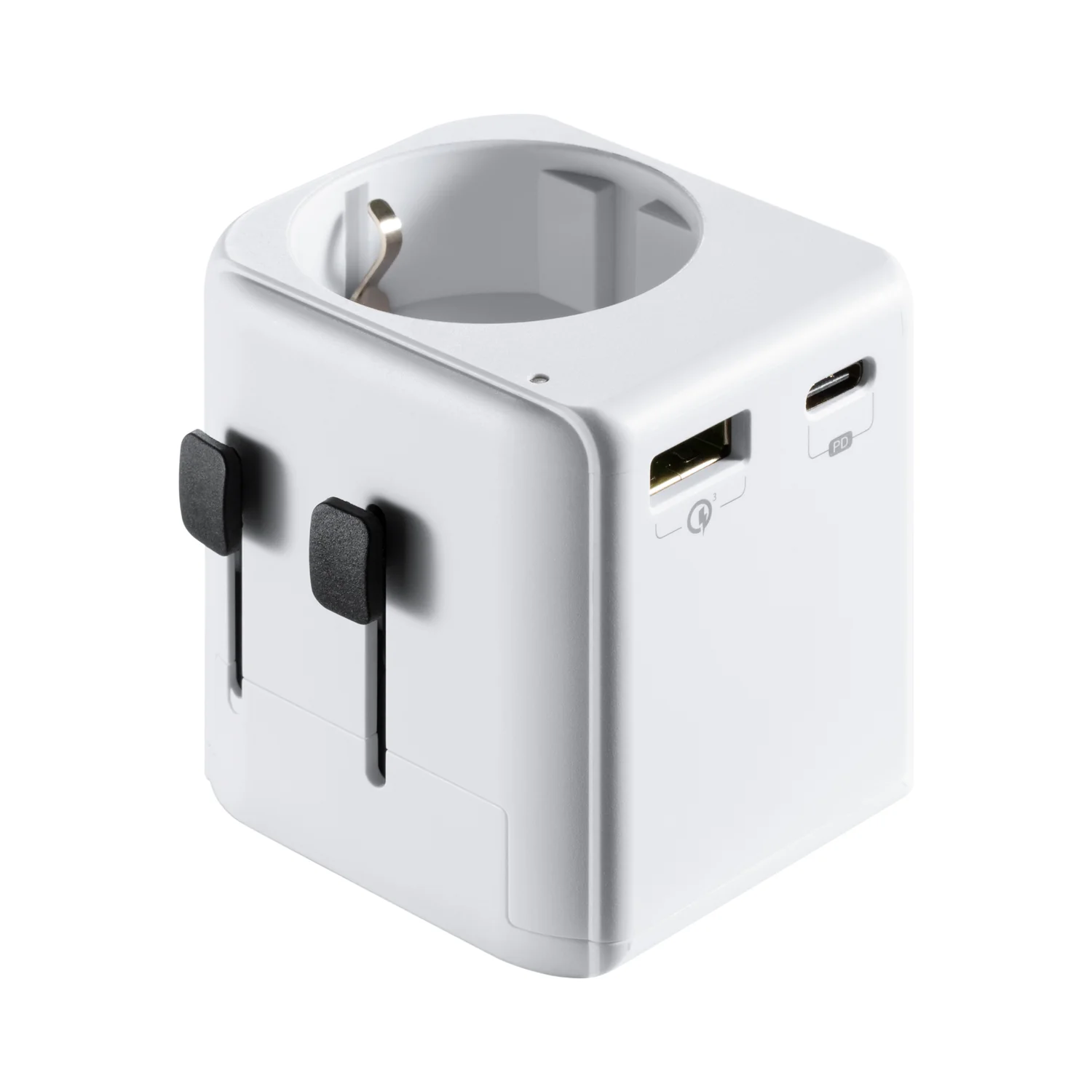 Adaptador de Viagem Ewent EW1472 Universal EUA/UK/AUS/China com USB-A e USB-C Branco