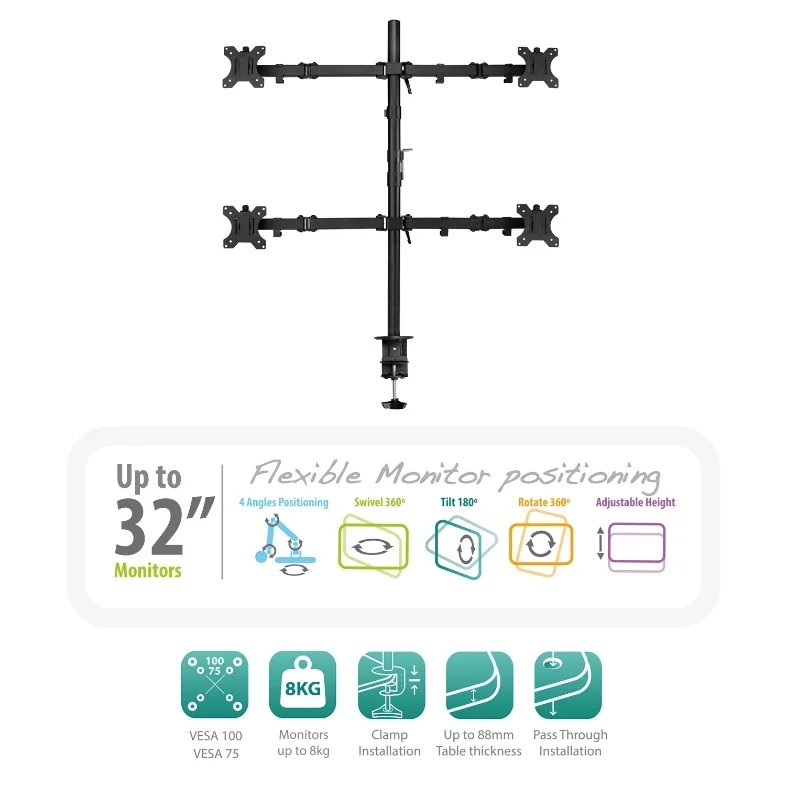 Suporte de secretária Ewent EW1514 para 4 monitores até 32" VESA 100x100 - Imagem 2