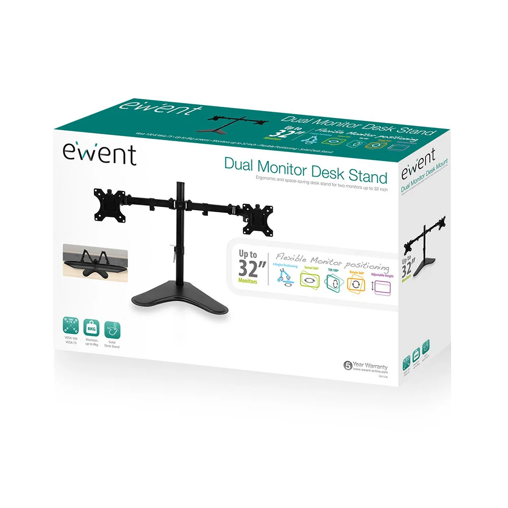 Suporte de Secretária para 2 Monitores Ewent EW1536 até 32" VESA 100x100 Preto - Imagem 5