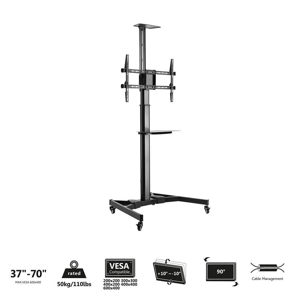 Suporte Móvel de Chão para TV Ewent EW1540 37-70" com Prateleiras VESA 600x400 Preto - Imagem 2