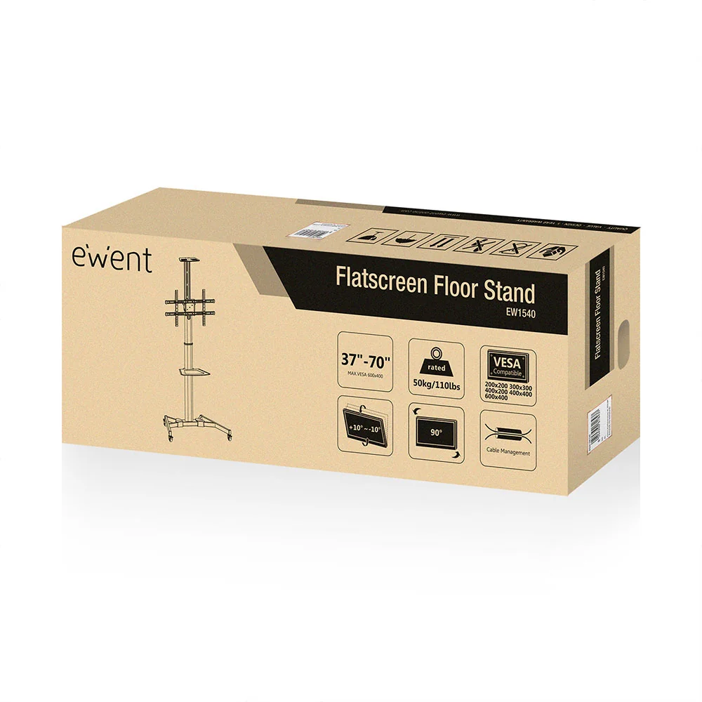 Suporte Móvel de Chão para TV Ewent EW1540 37-70" com Prateleiras VESA 600x400 Preto - Imagem 5