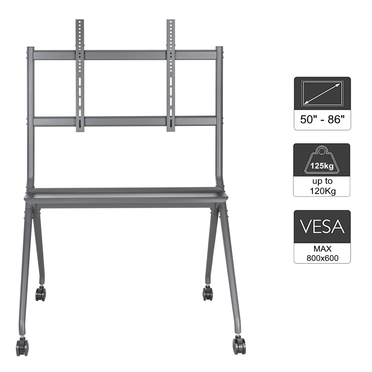 Suporte Móvel de Chão para TV Ewent EW1542 50-86" com Prateleira VESA 800x600 Preto - Imagem 4