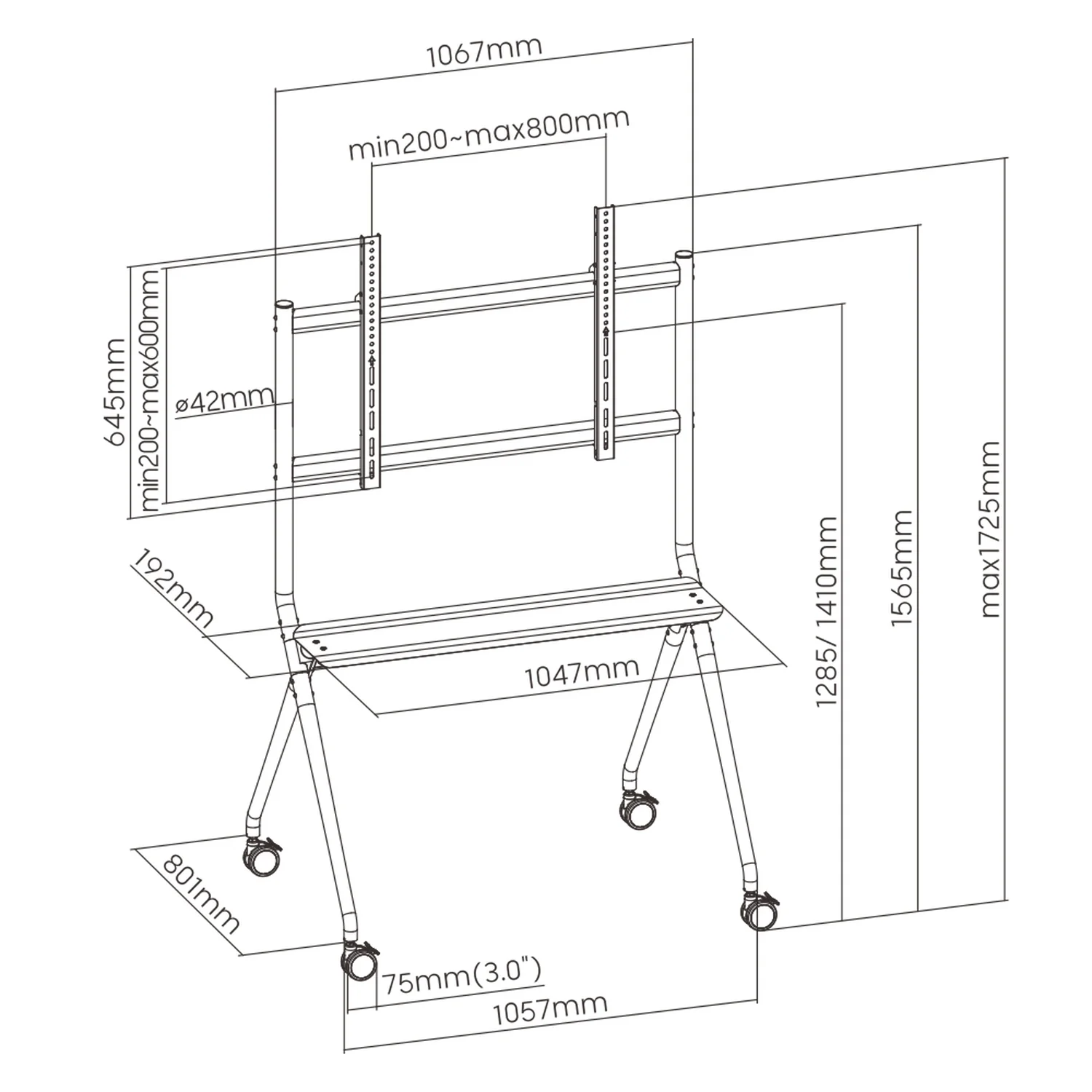 Suporte Móvel de Chão para TV Ewent EW1542 50-86" com Prateleira VESA 800x600 Preto - Imagem 9