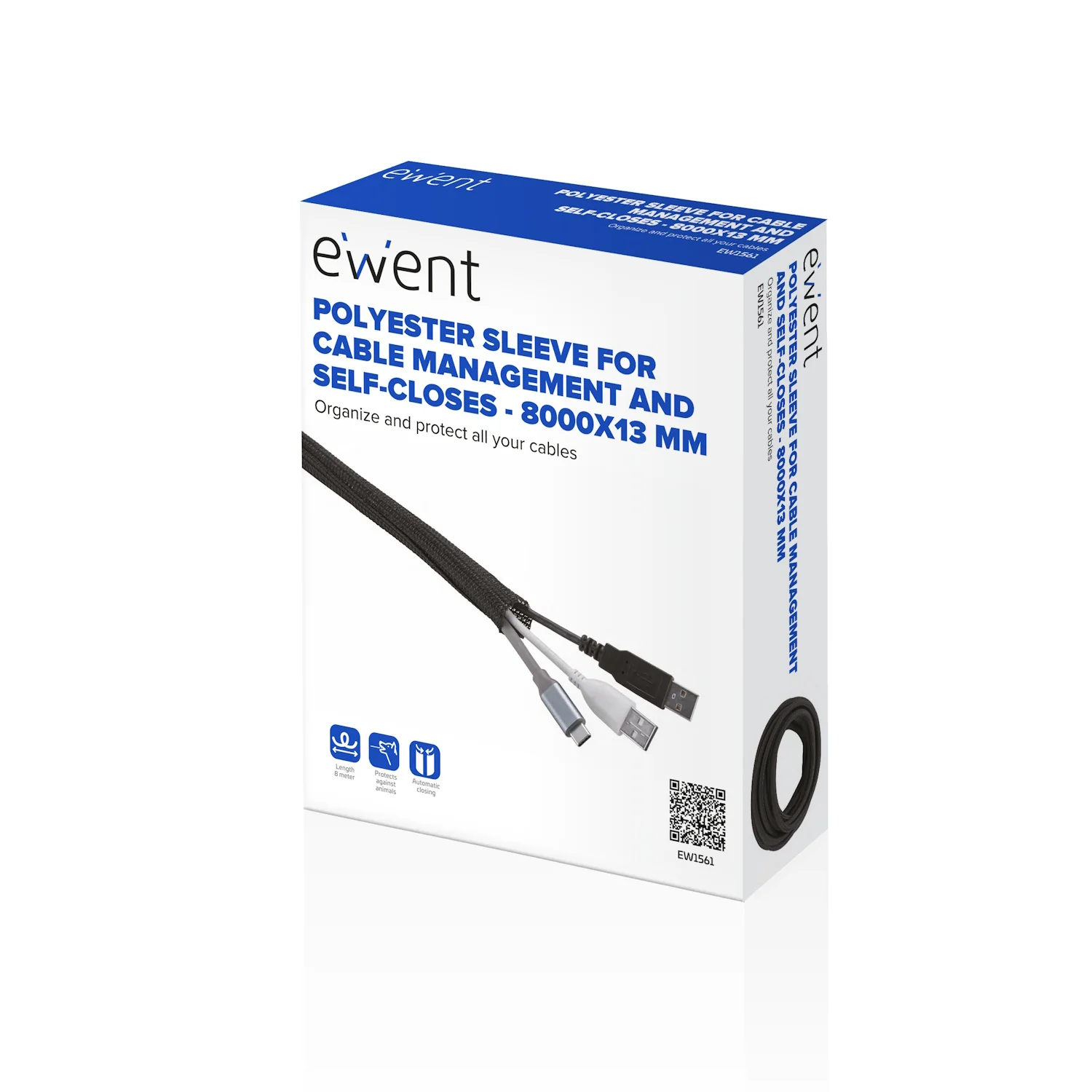 Manga organizadora de cabos em poliéster Ewent EW1561 8m x 13mm preta autoenrolável - Imagem 2