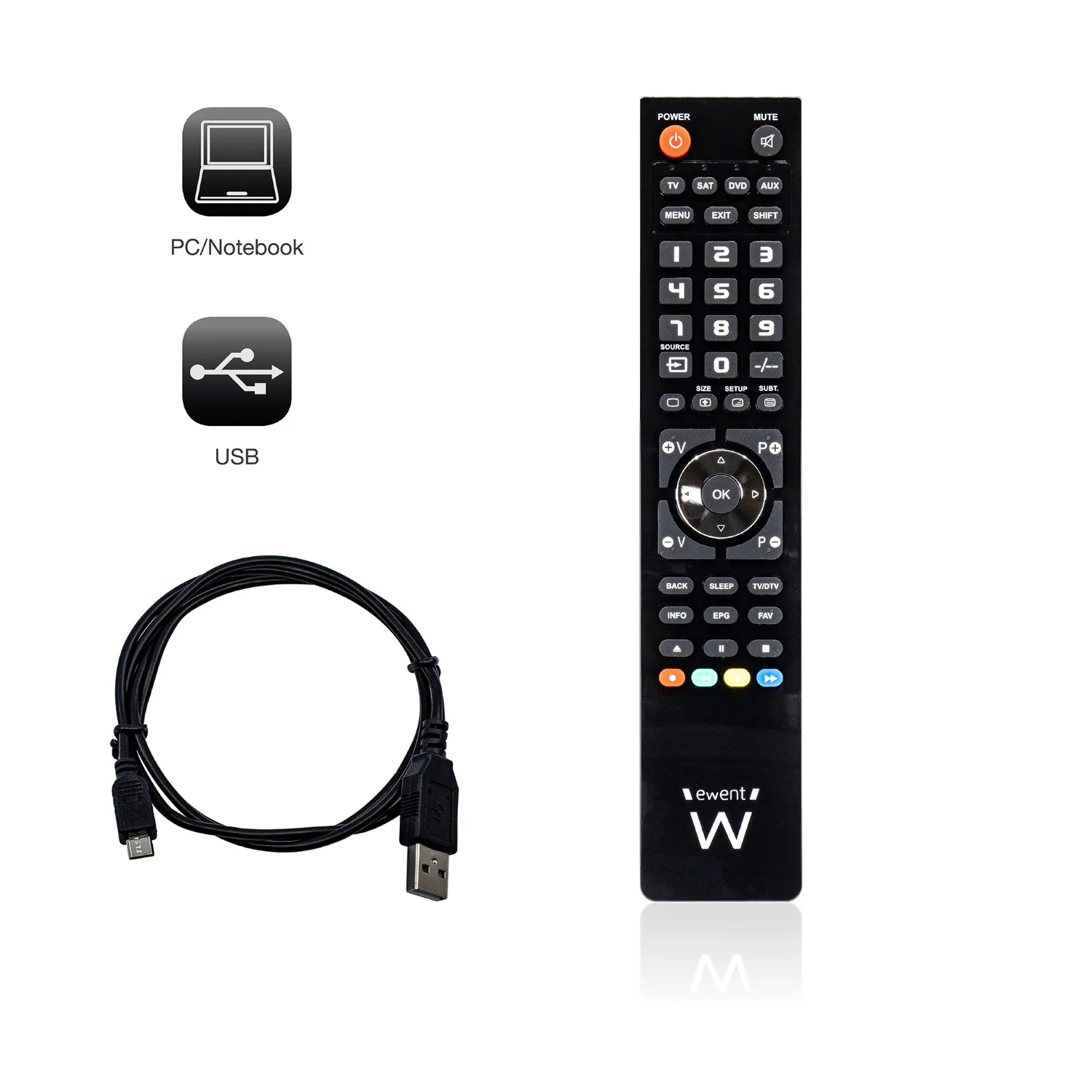 Comando universal 4 em 1 Ewent EW1570 programável via PC cabo micro USB para TV DVD SAT STB preto - Imagem 4