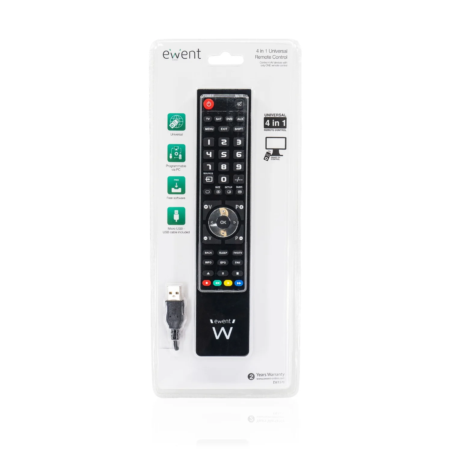 Comando universal 4 em 1 Ewent EW1570 programável via PC cabo micro USB para TV DVD SAT STB preto - Imagem 7
