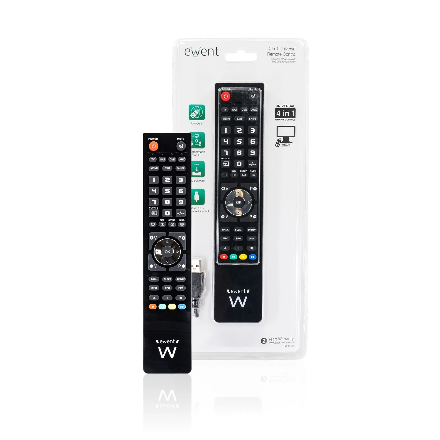 Comando universal 4 em 1 Ewent EW1570 programável via PC cabo micro USB para TV DVD SAT STB preto - Imagem 6