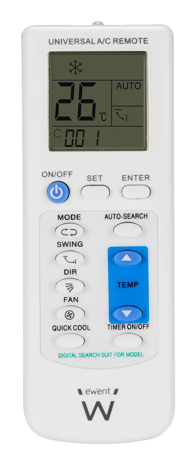 Comando universal para ar condicionado Ewent EW1579 com visor LCD e suporte de parede