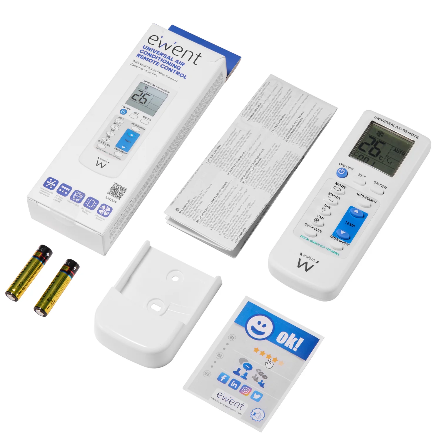 Comando universal para ar condicionado Ewent EW1579 com visor LCD e suporte de parede - Imagem 2