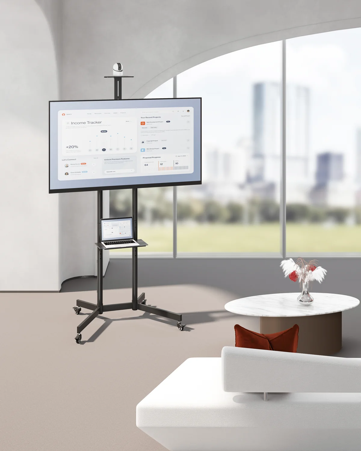 Suporte Móvel de Chão para TV Ewent EW1581 37"-70" com Prateleira e Câmara VESA 600x400 45kg Preto - Imagem 4