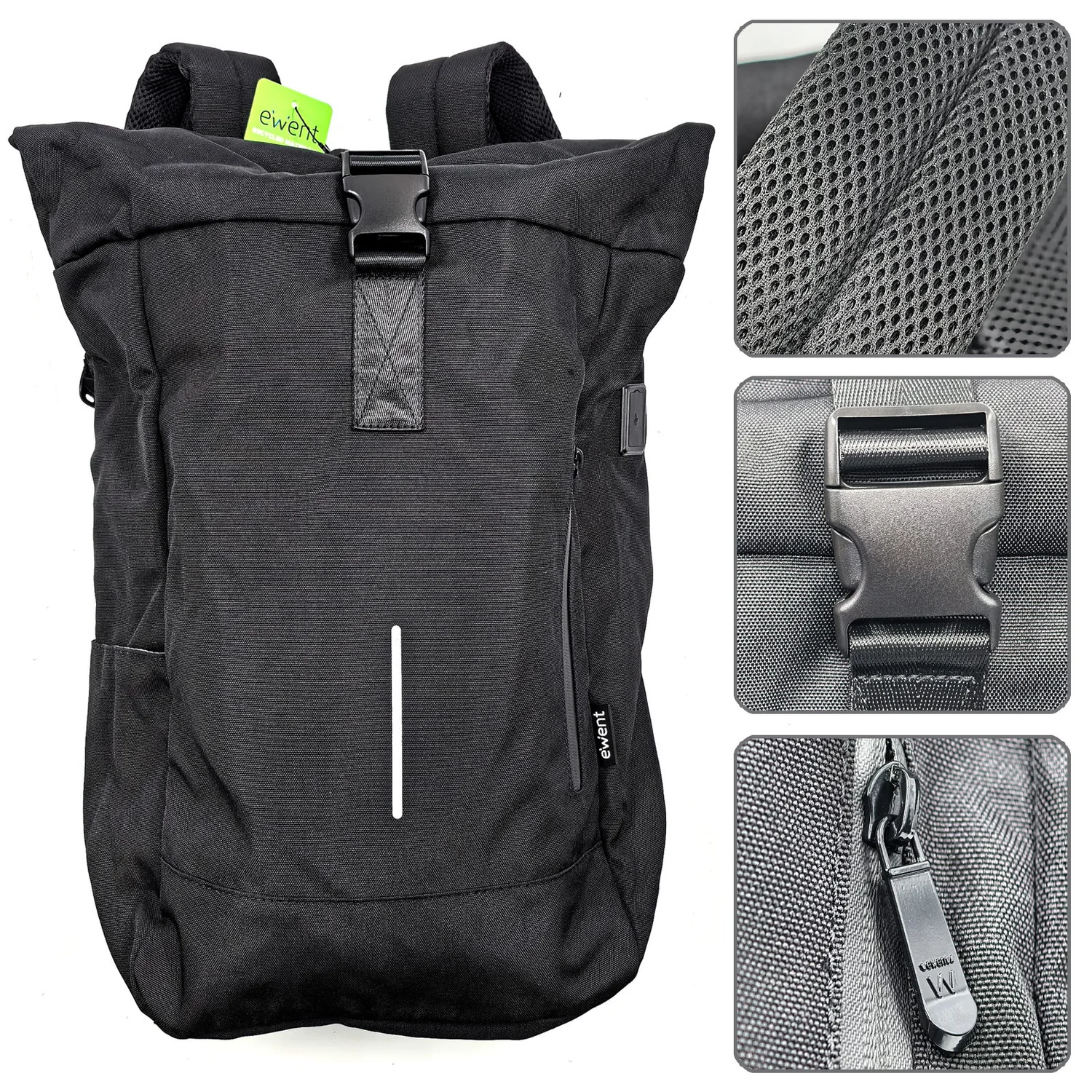Mochila para Portátil Ewent EW2536 Trendy Roll 17,3" 34L rPET Oxford 900D Impermeável Preto - Imagem 4