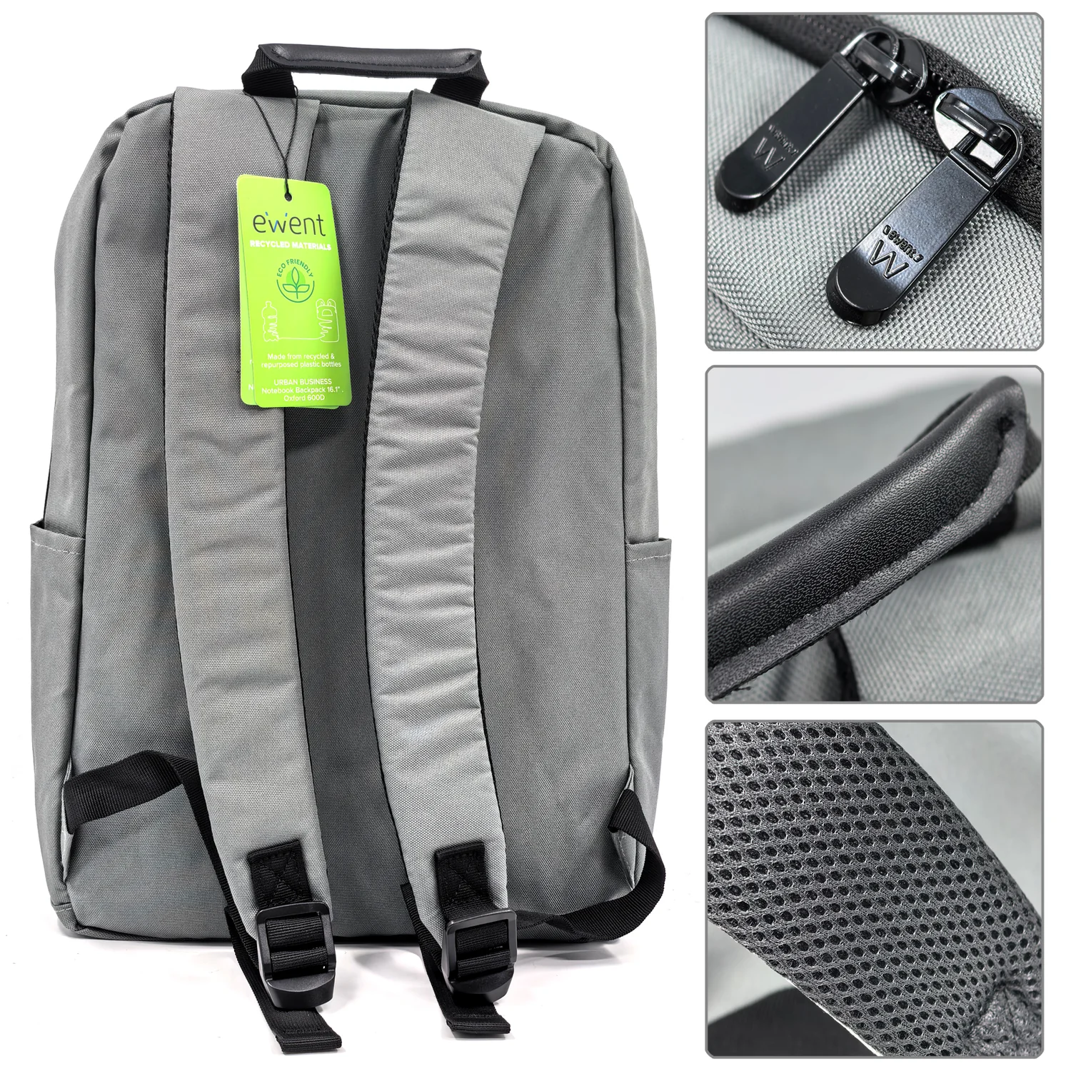 Mochila para portátil 16.1" Ewent EW2538 Urban Business Oxford 600D rPET impermeável cinzenta - Imagem 2
