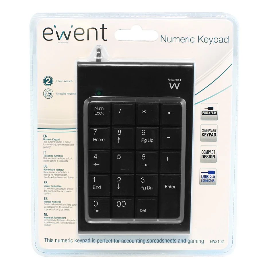 Teclado numérico USB Ewent EW3102 compacto para PC e portátil preto - Imagem 2