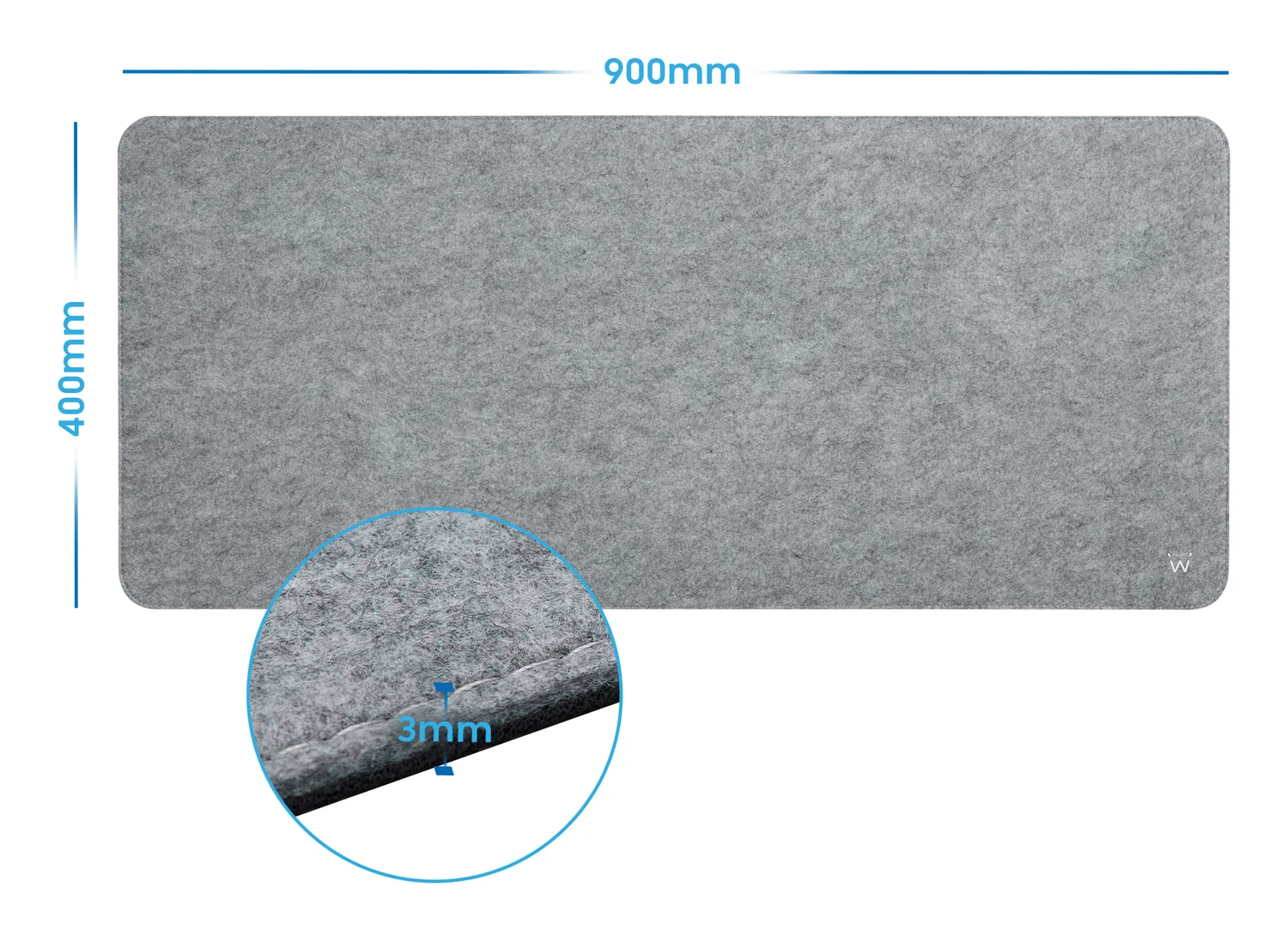 Tapete de Rato Extra-Large Ewent EW3185, 900x400x3mm, Feltro com Base Antiderrapante, Cinzento - Imagem 3
