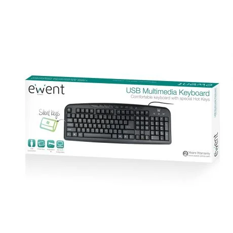 Teclado USB Multimédia com Fio Ewent EW3195, Layout QWERTY PT, Tamanho Completo 114 Teclas, Preto - Imagem 2