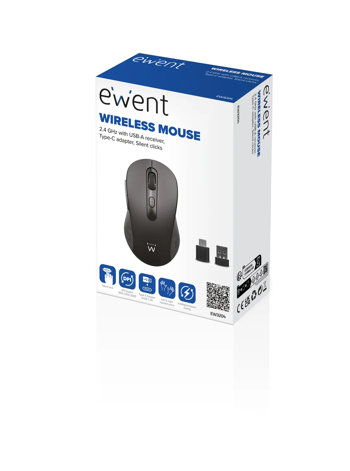 Rato sem fios Ewent EW3204 2.4GHz silencioso 1600 DPI USB-A e USB-C preto - Imagem 2