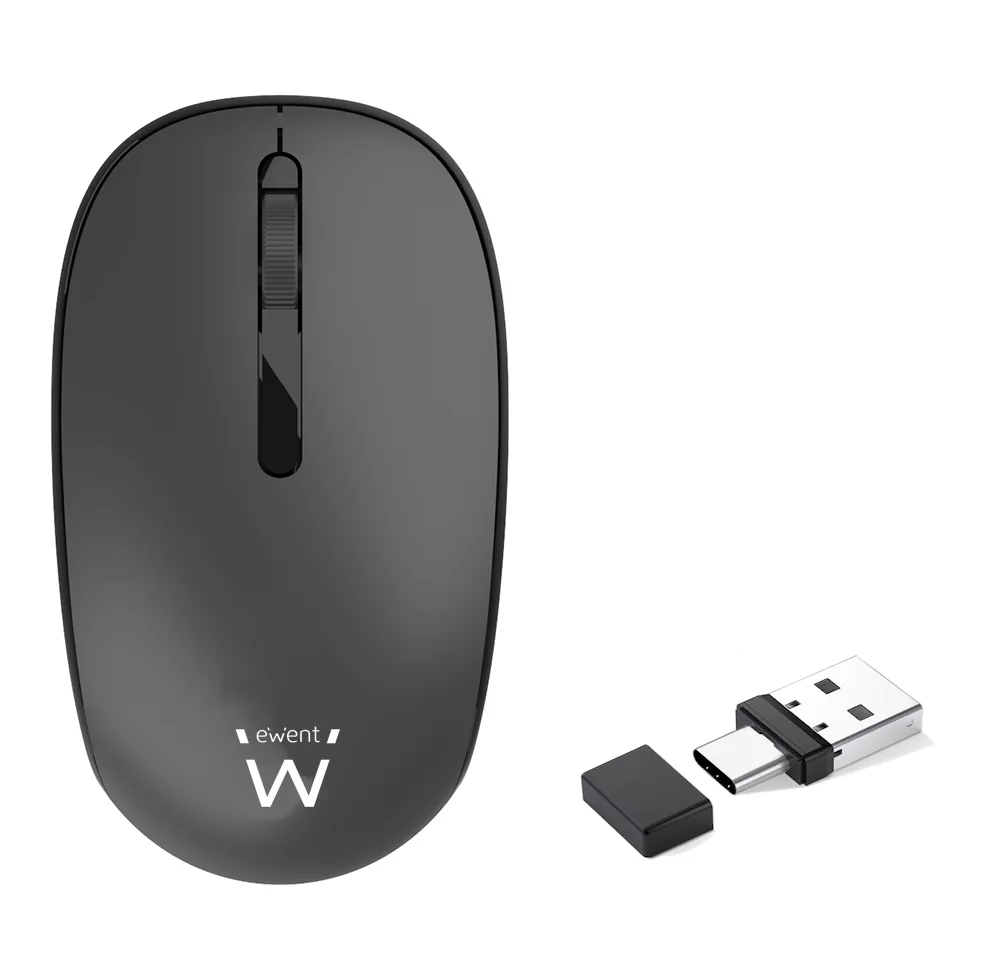 Rato sem fios silencioso Ewent EW3206 1000 DPI recetor USB-A e USB-C preto