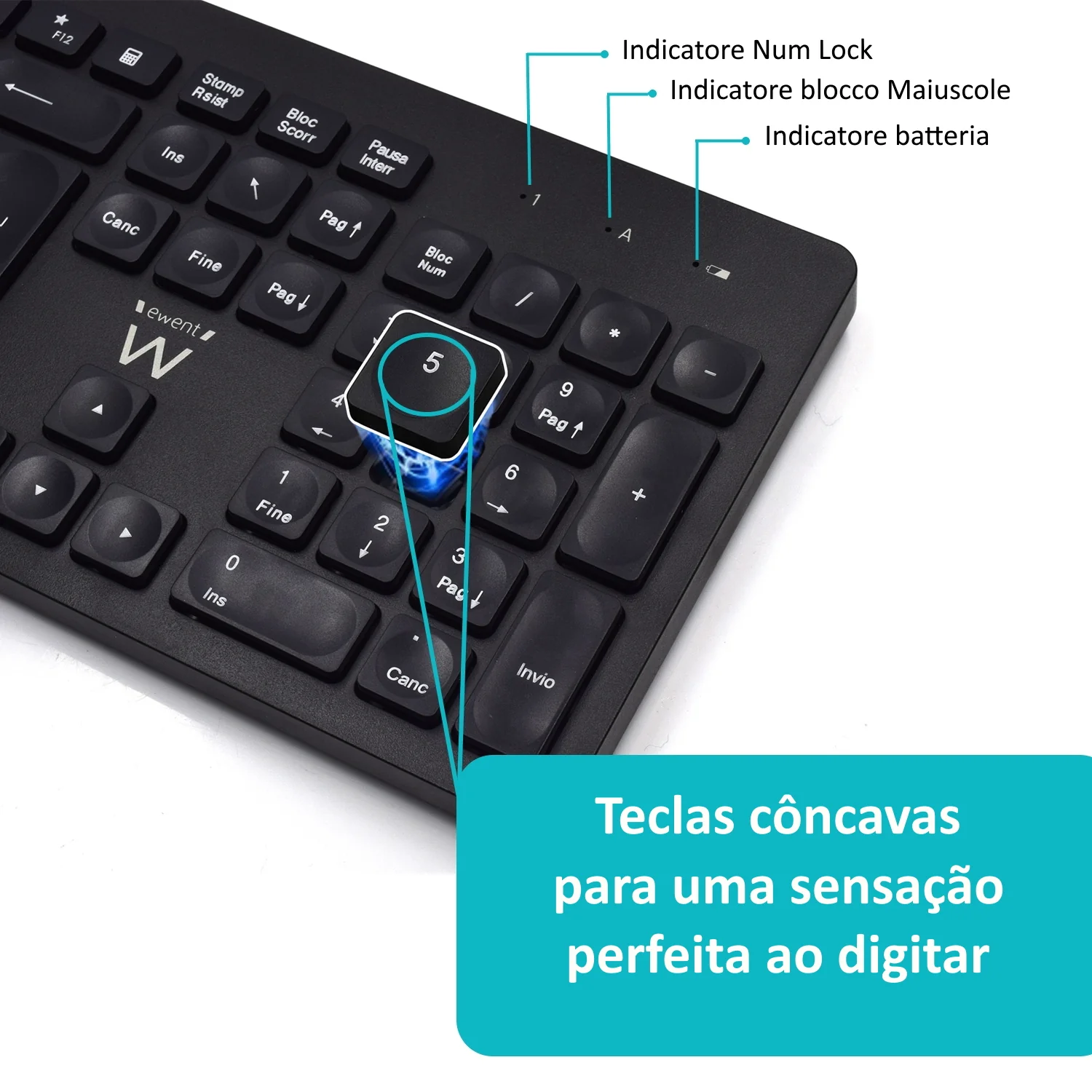 Kit teclado e rato sem fios Ewent EW3258 QWERTY PT silencioso 1600DPI preto - Imagem 4