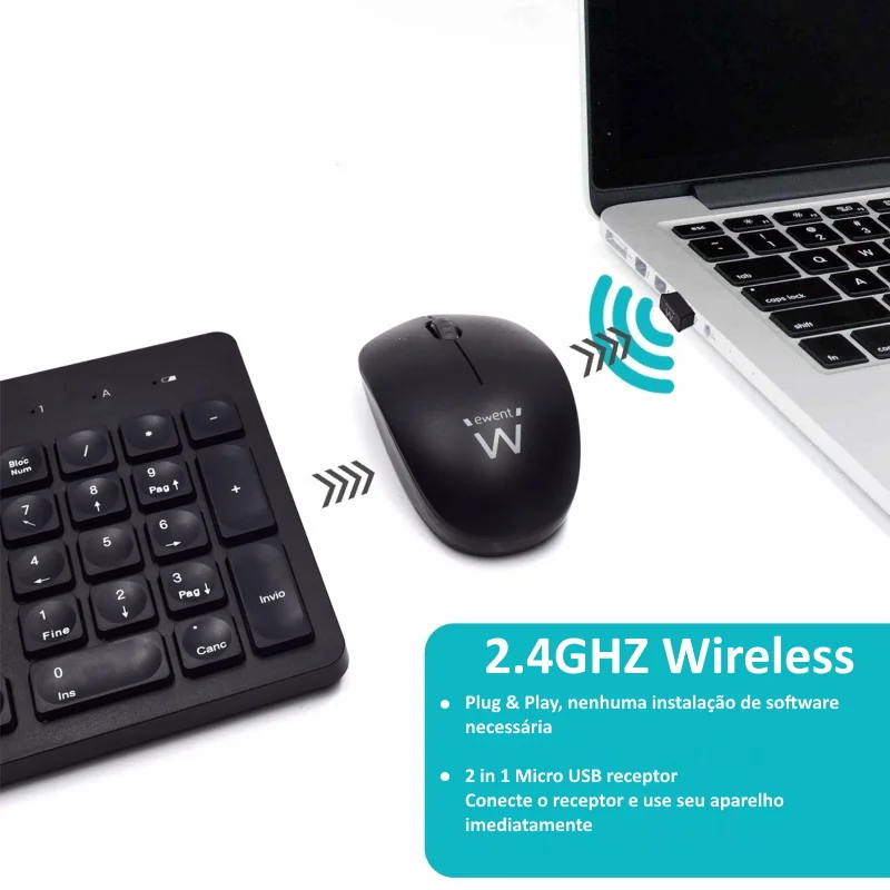 Kit teclado e rato sem fios Ewent EW3258 QWERTY PT silencioso 1600DPI preto - Imagem 3