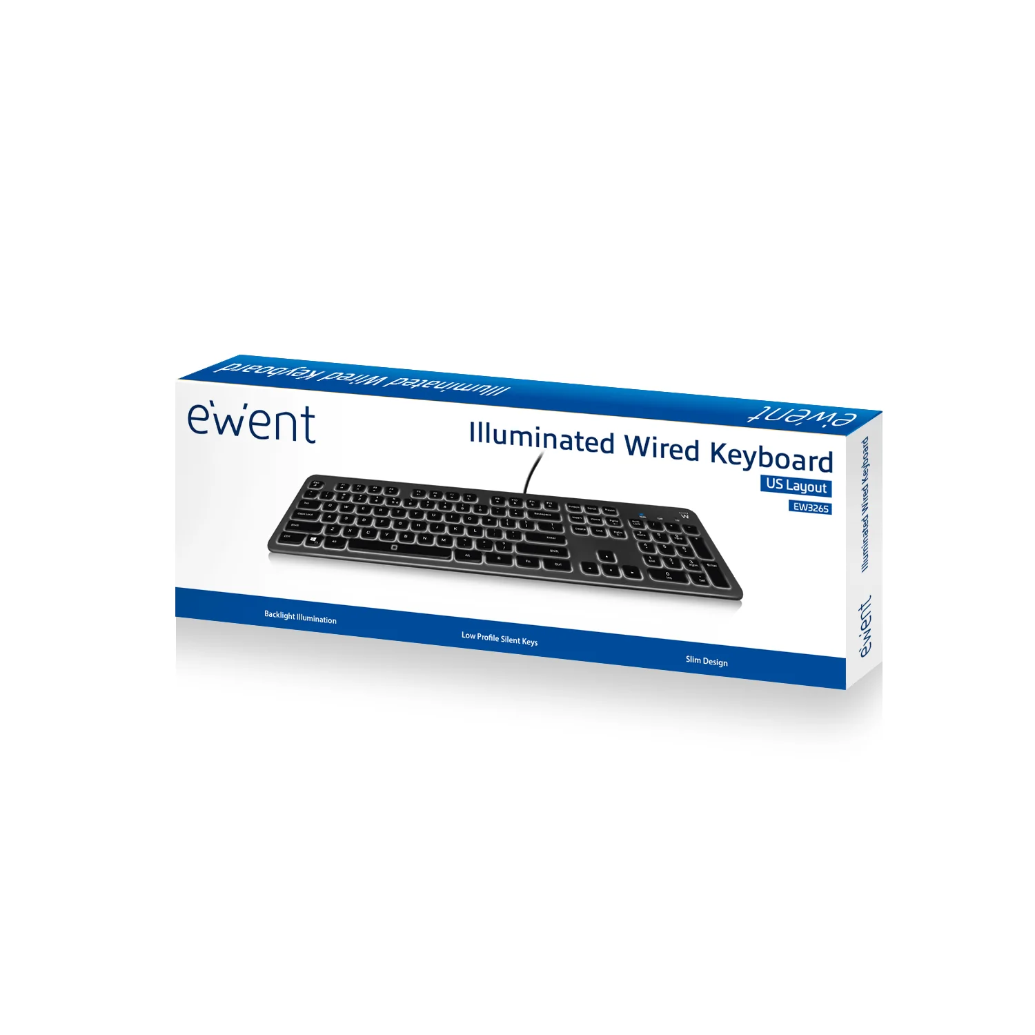 Teclado com fios Ewent EW3270 USB QWERTY PT retroiluminado low-profile preto - Imagem 2