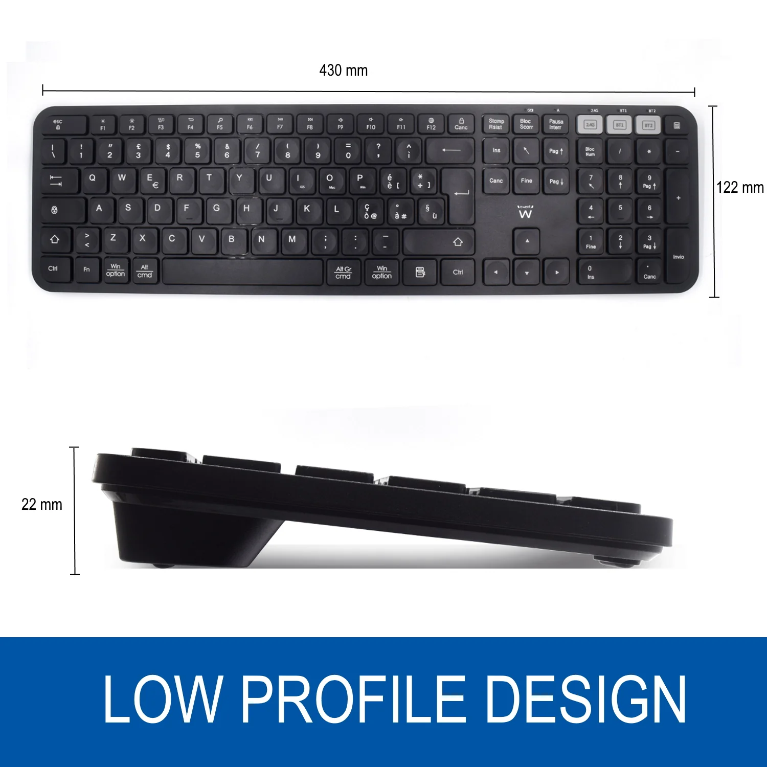Teclado sem fios Ewent EW3277 Bluetooth 5.0 multi-connect QWERTY low-profile preto - Imagem 3