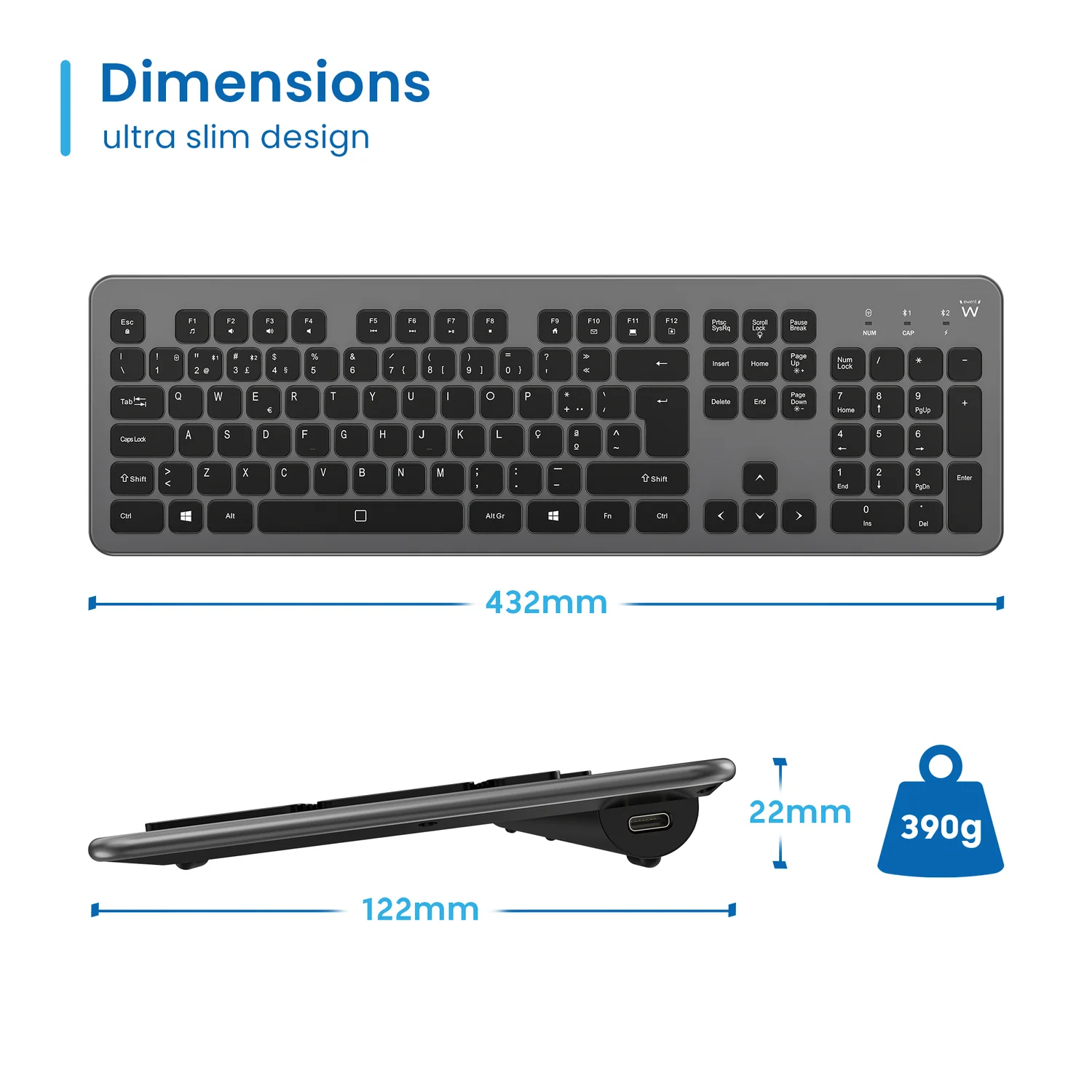Teclado sem fios Ewent EW3297 multimodo Bluetooth 5.0 retroiluminado low-profile PT - Imagem 2