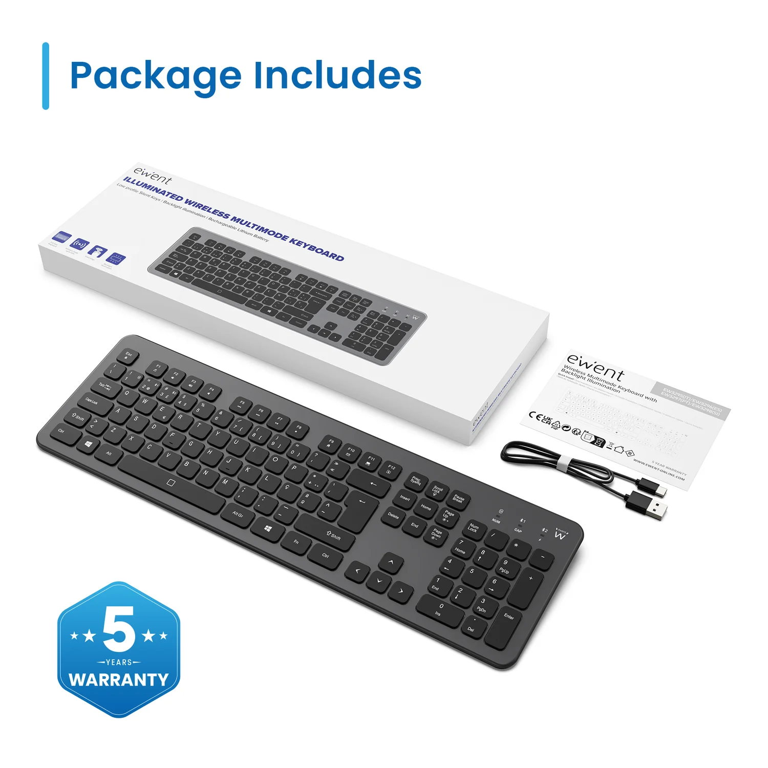 Teclado sem fios Ewent EW3297 multimodo Bluetooth 5.0 retroiluminado low-profile PT - Imagem 3
