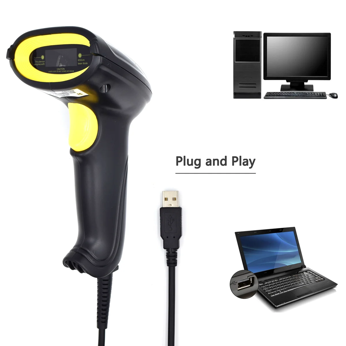 Leitor códigos de barras Ewent EW3400 portátil 1D laser USB com fios preto - Imagem 4