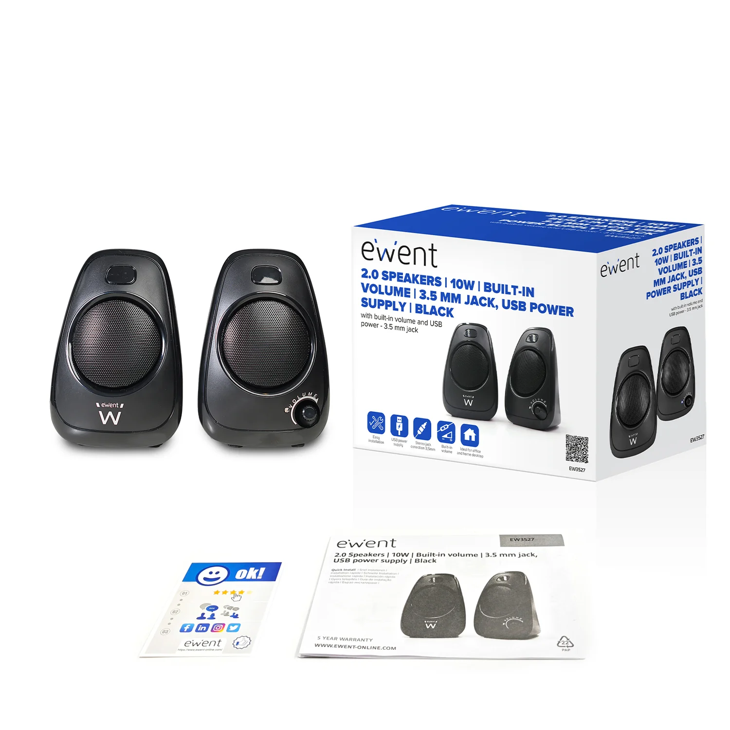 Colunas de som Ewent EW3527 2.0 estéreo 6W RMS USB jack 3.5mm pretas - Imagem 2
