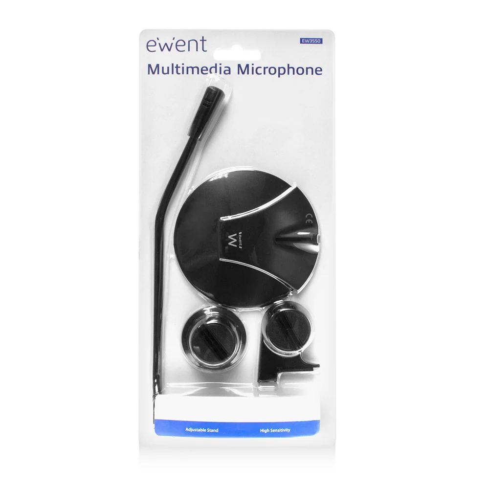 Microfone para PC Ewent EW3550 Multimídia com Fio Jack 3.5mm Cabo 1.8m Preto - Imagem 2