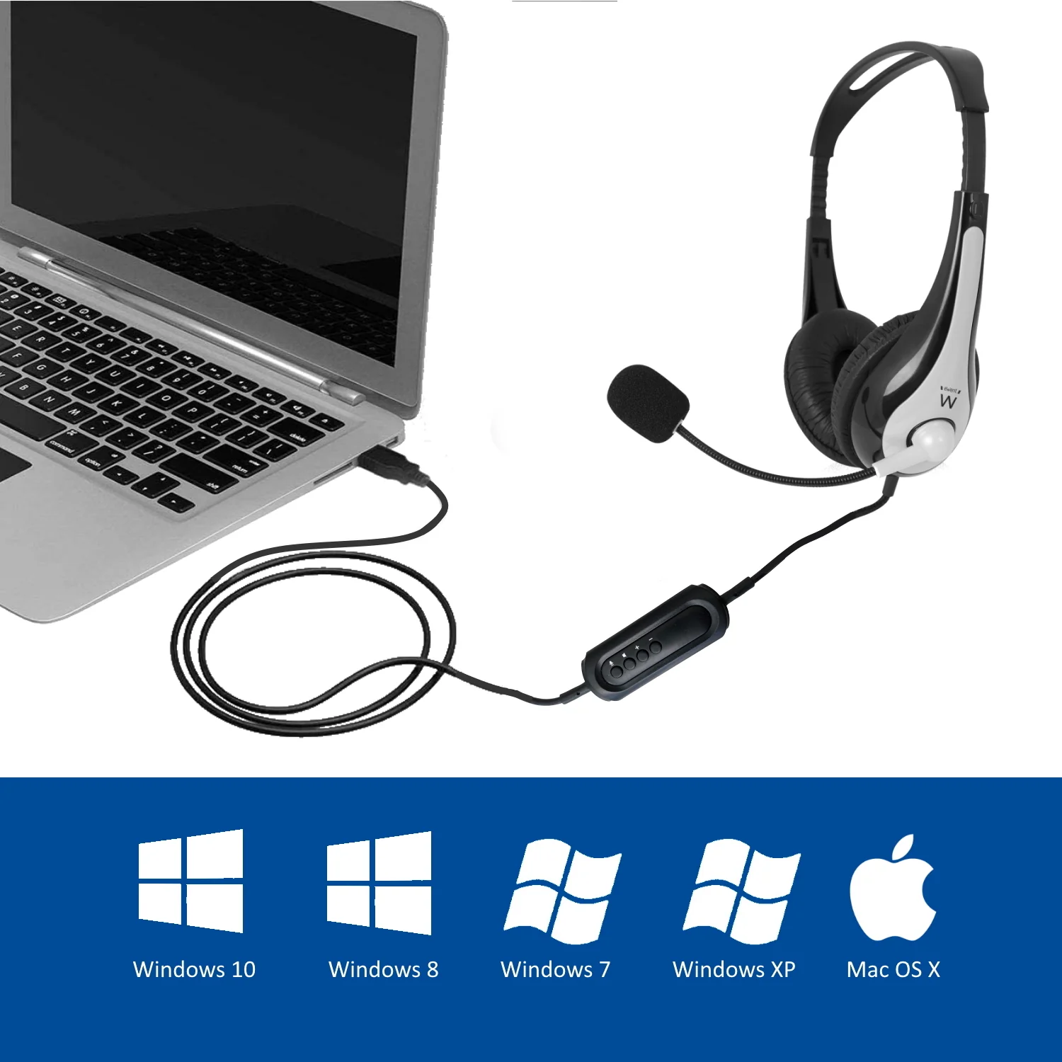 Auscultadores USB Ewent EW3565 estereo com microfone e controlo de volume - Imagem 3
