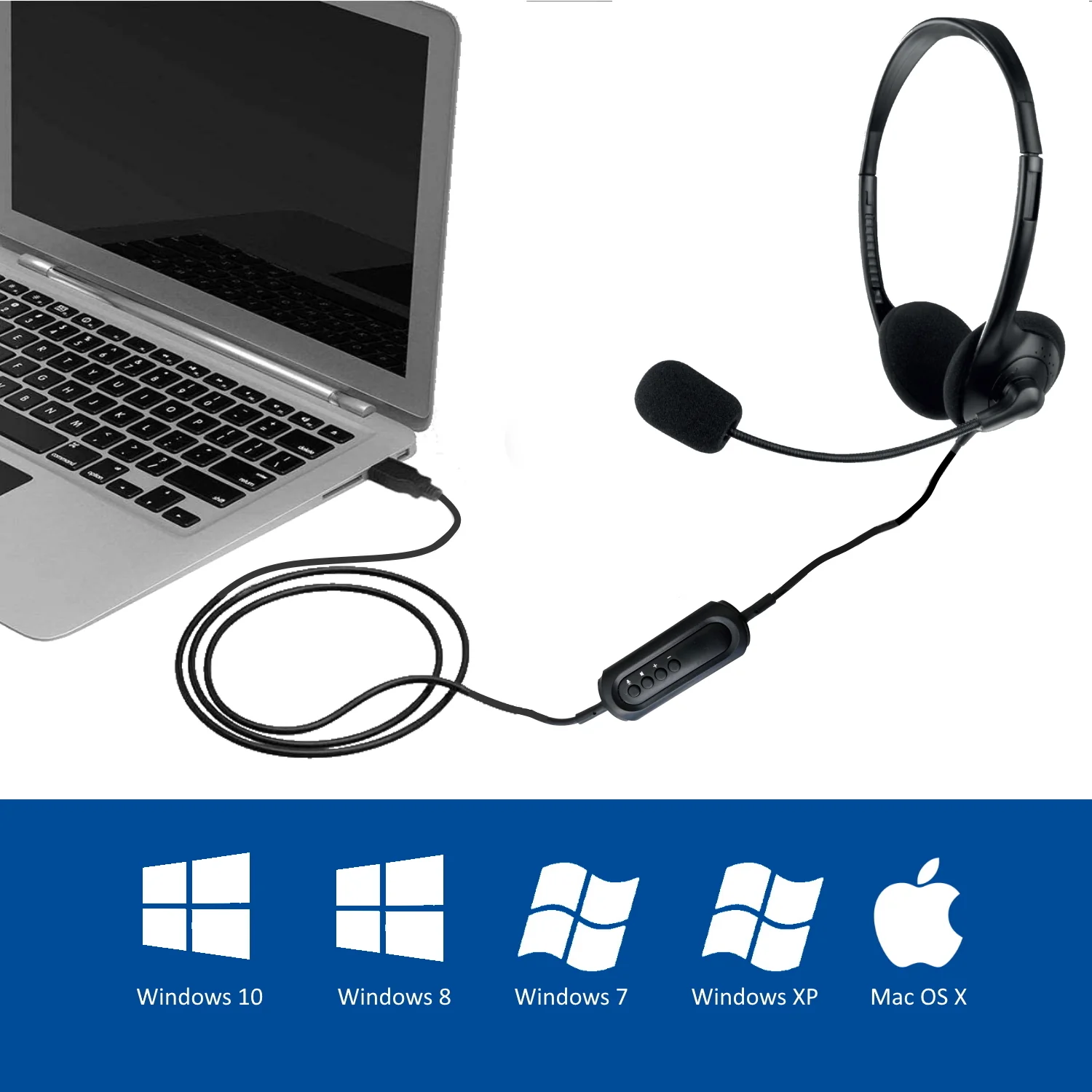 Headset USB com Microfone Ewent EW3568, Cabo 2,1m, Controlo de Volume e Mute, Preto - Imagem 3