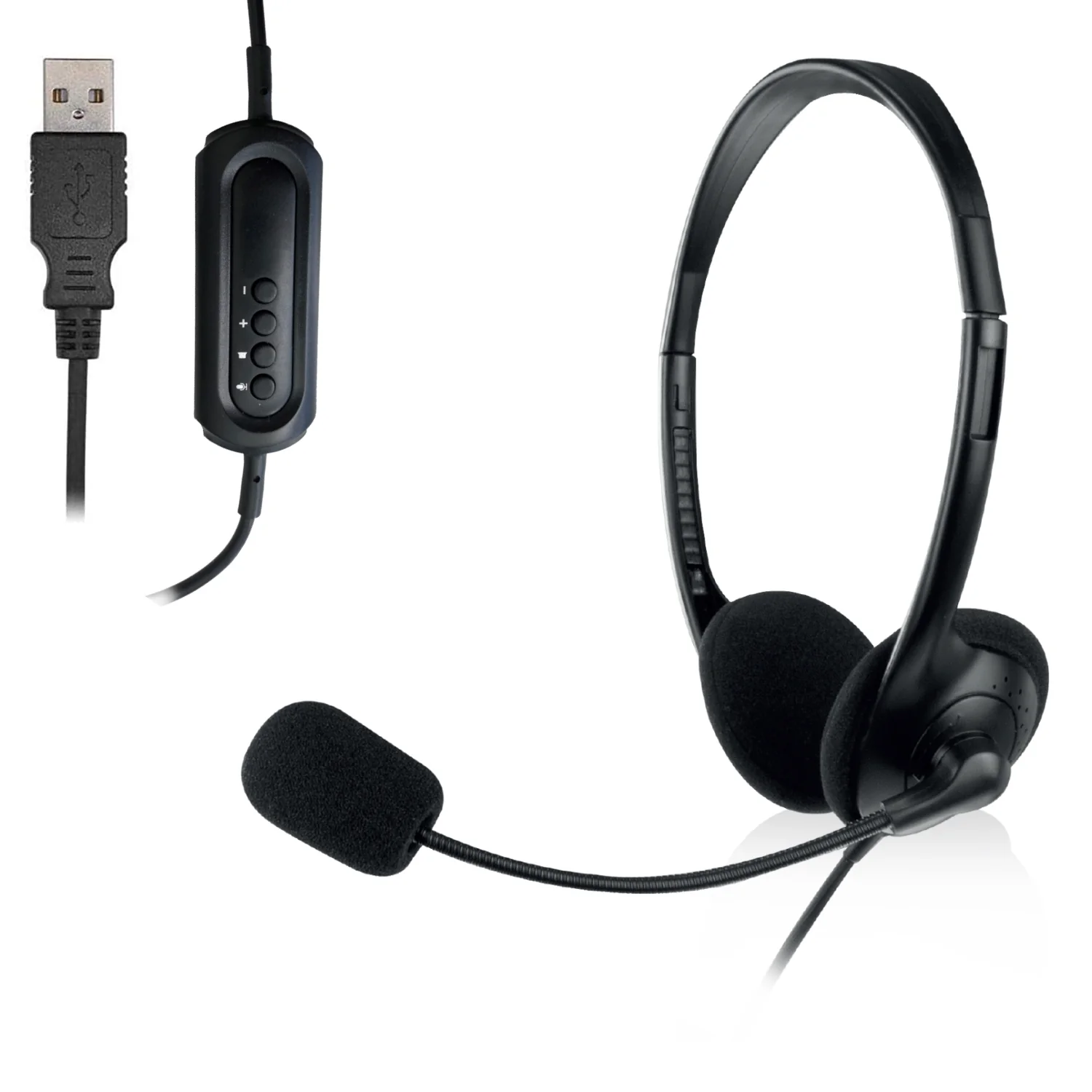 Headset USB com Microfone Ewent EW3568, Cabo 2,1m, Controlo de Volume e Mute, Preto - Imagem 2